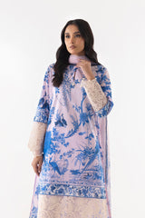 Stitched Lawn Embroidered Shirt + Culotte + Dupatta