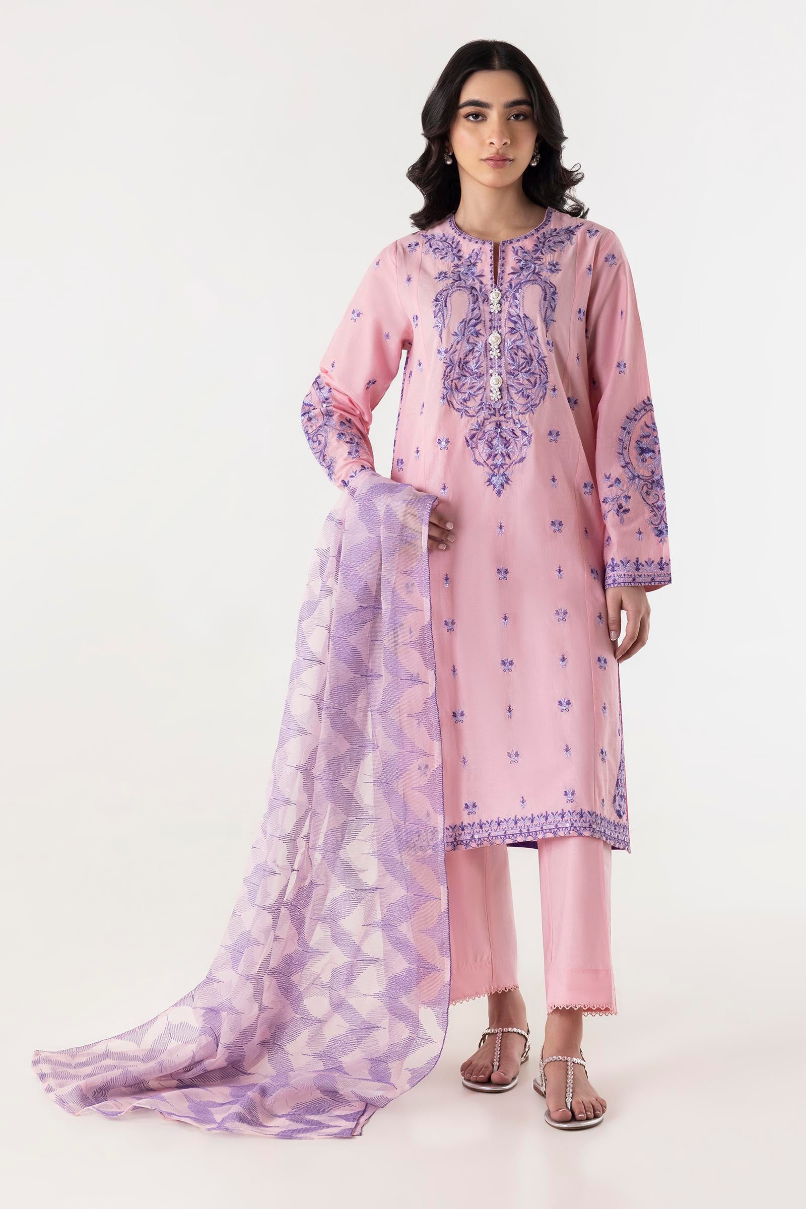 Stitched Lawn Embroidered Shirt + Shalwar + Dupatta