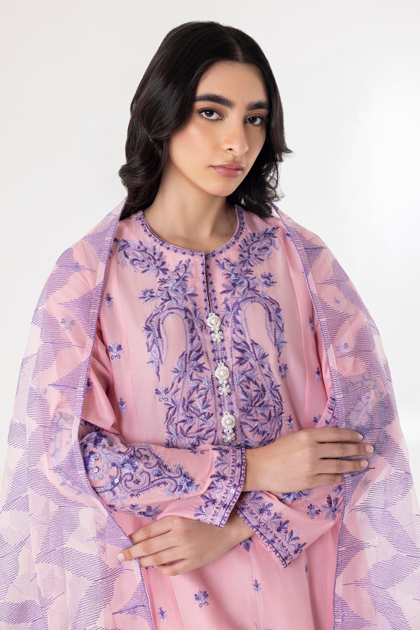 Stitched Lawn Embroidered Shirt + Shalwar + Dupatta