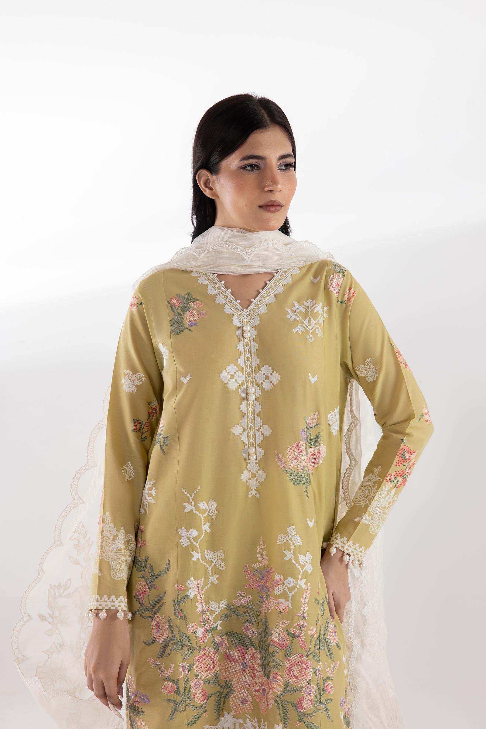 Stitched Muzlin Embroidered Lawn Suit Secondary image