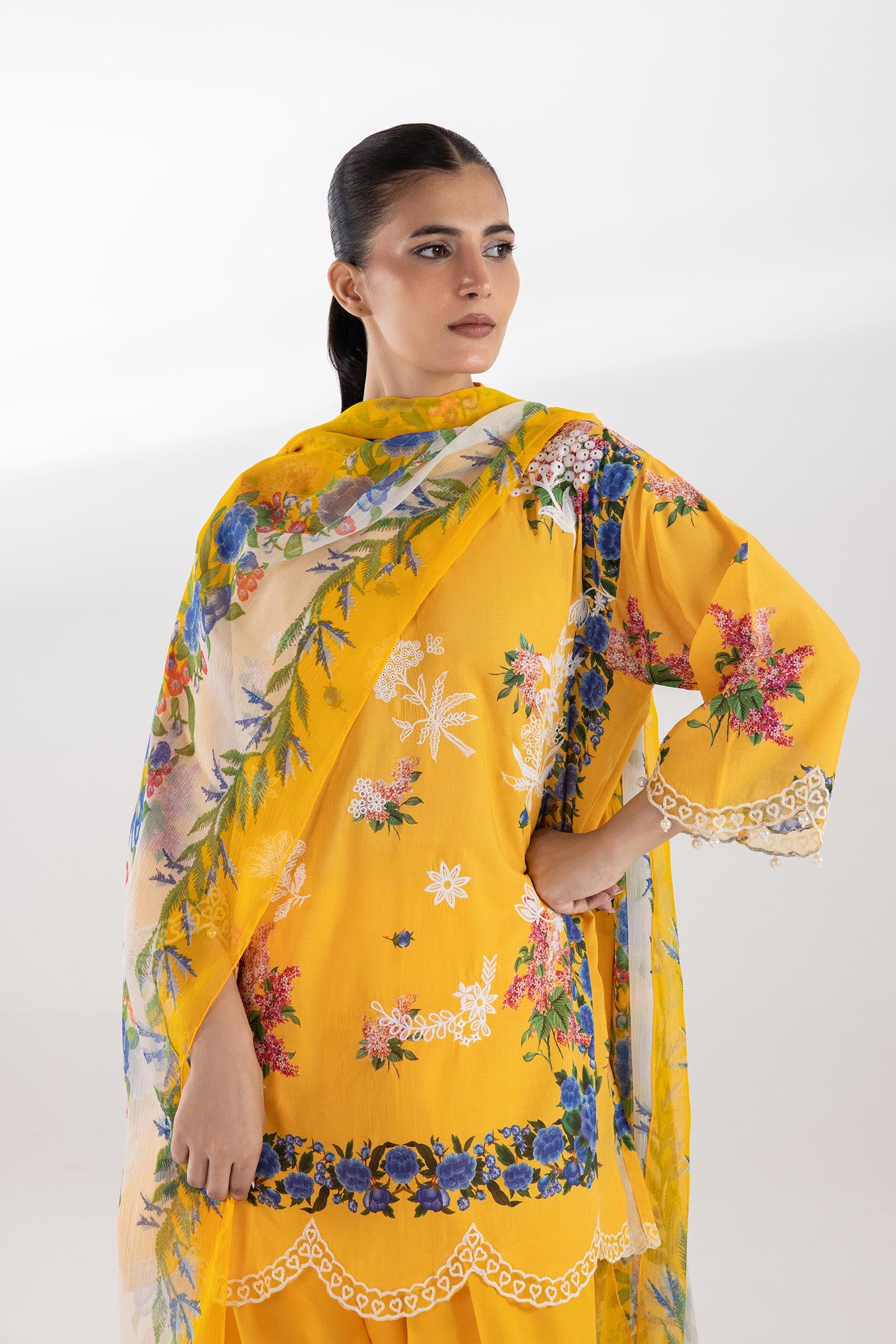Stitched Embroidered Muzlin Lawn Suit Secondary image