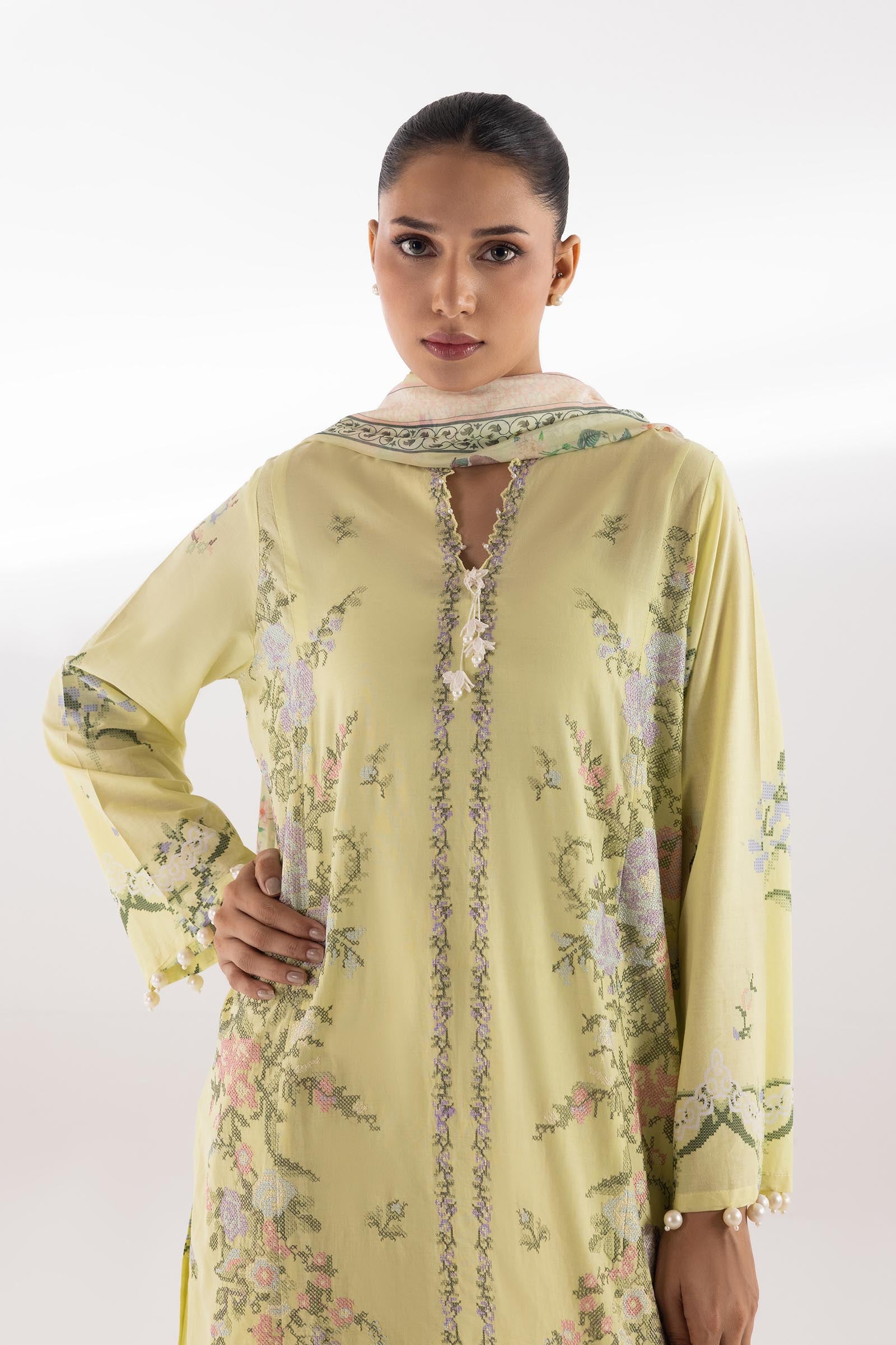 Stitched Embroidered Muzlin Suit Secondary image
