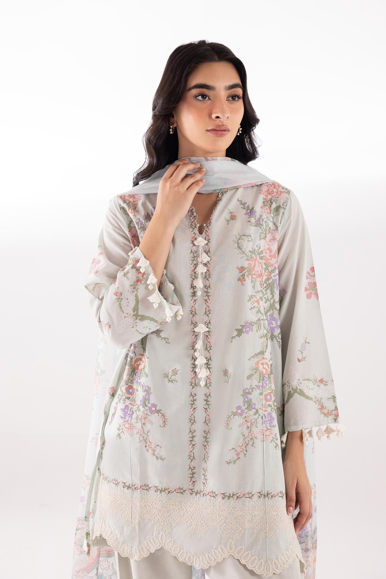 Stitched Embroidered Muzlin Lawn Suit Secondary image