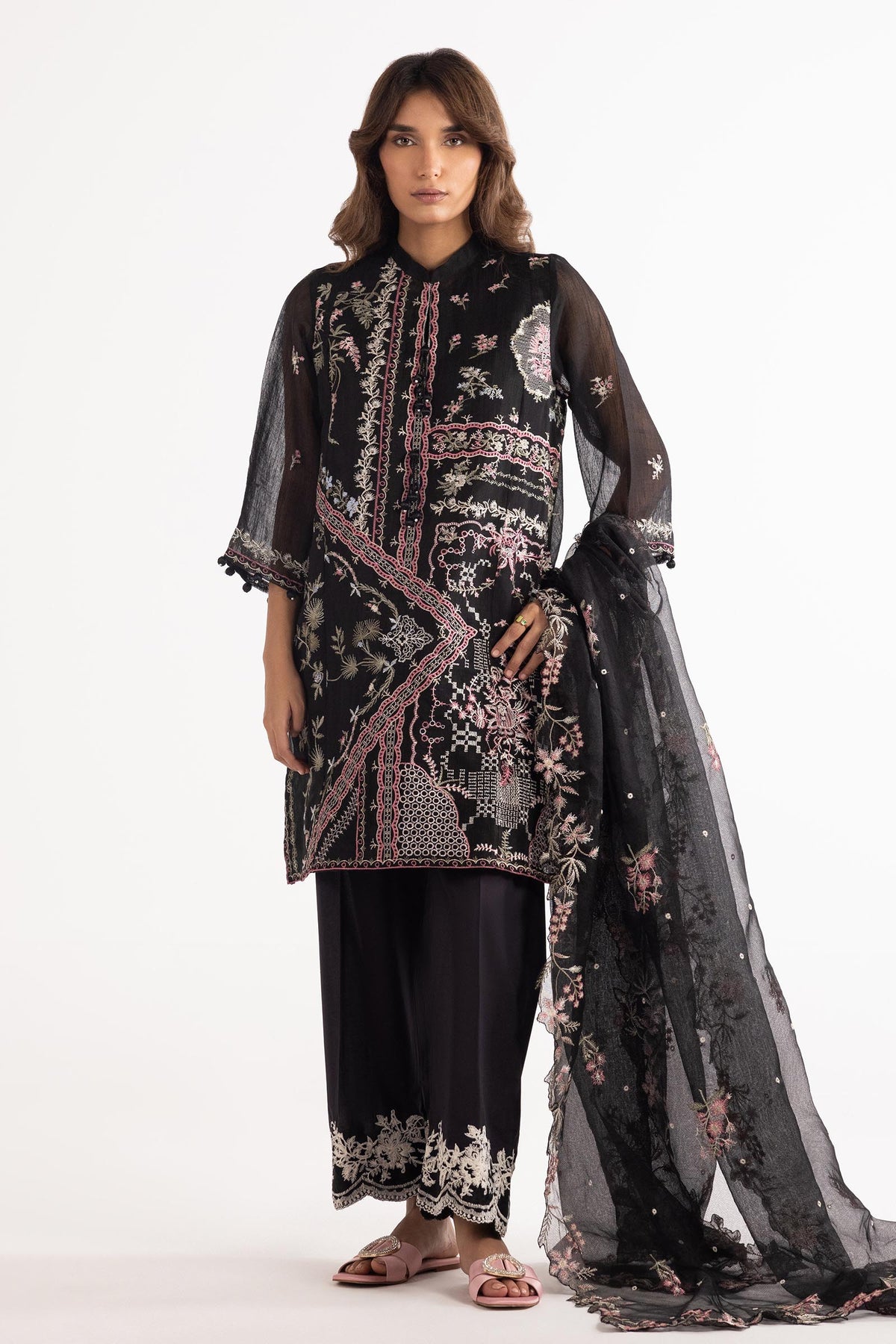Sana Safinaz Stitched Embroidered Cotton Net Dupatta, view 1