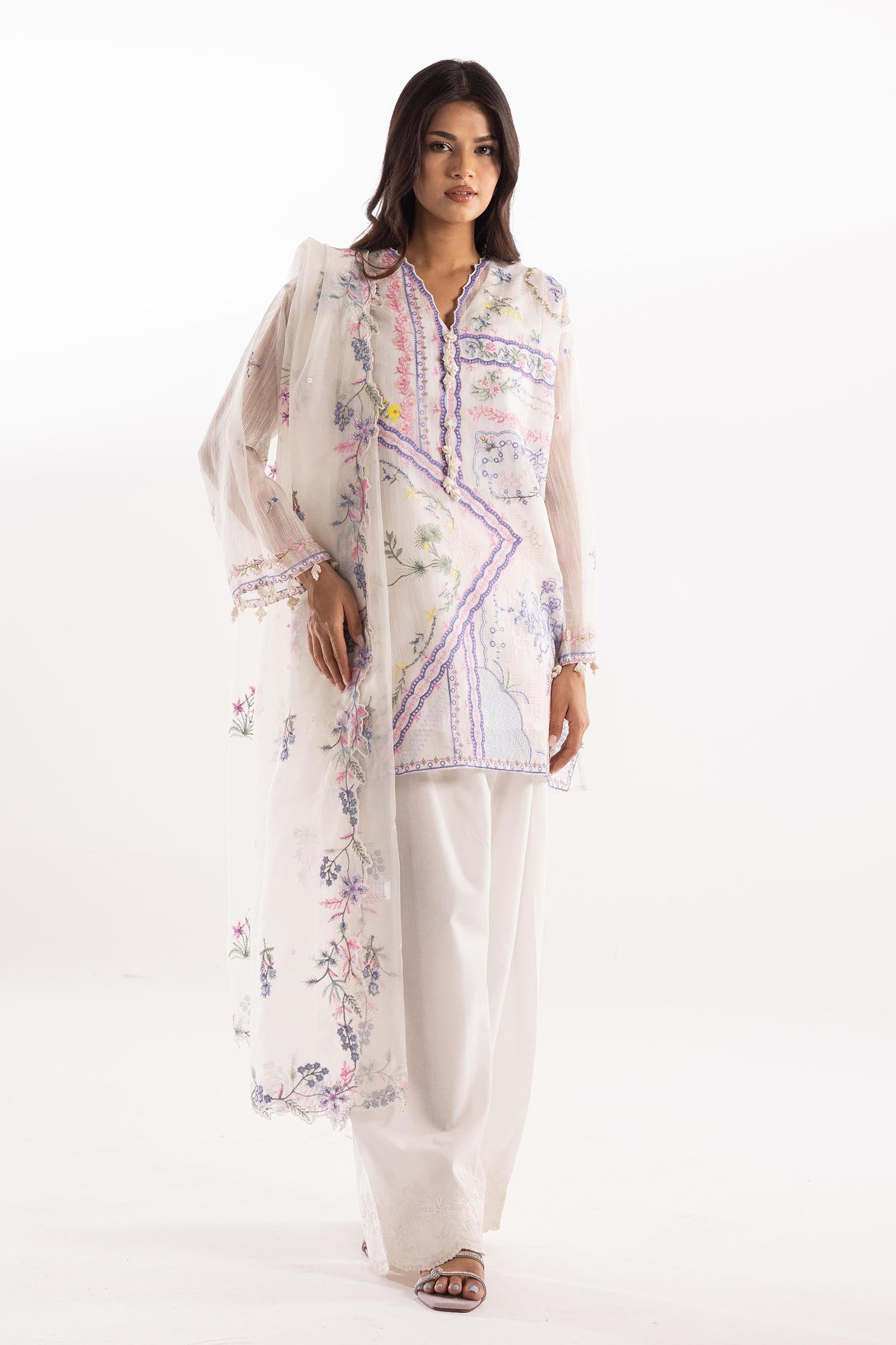 Stitched Lawn Muzlin Suit Main image