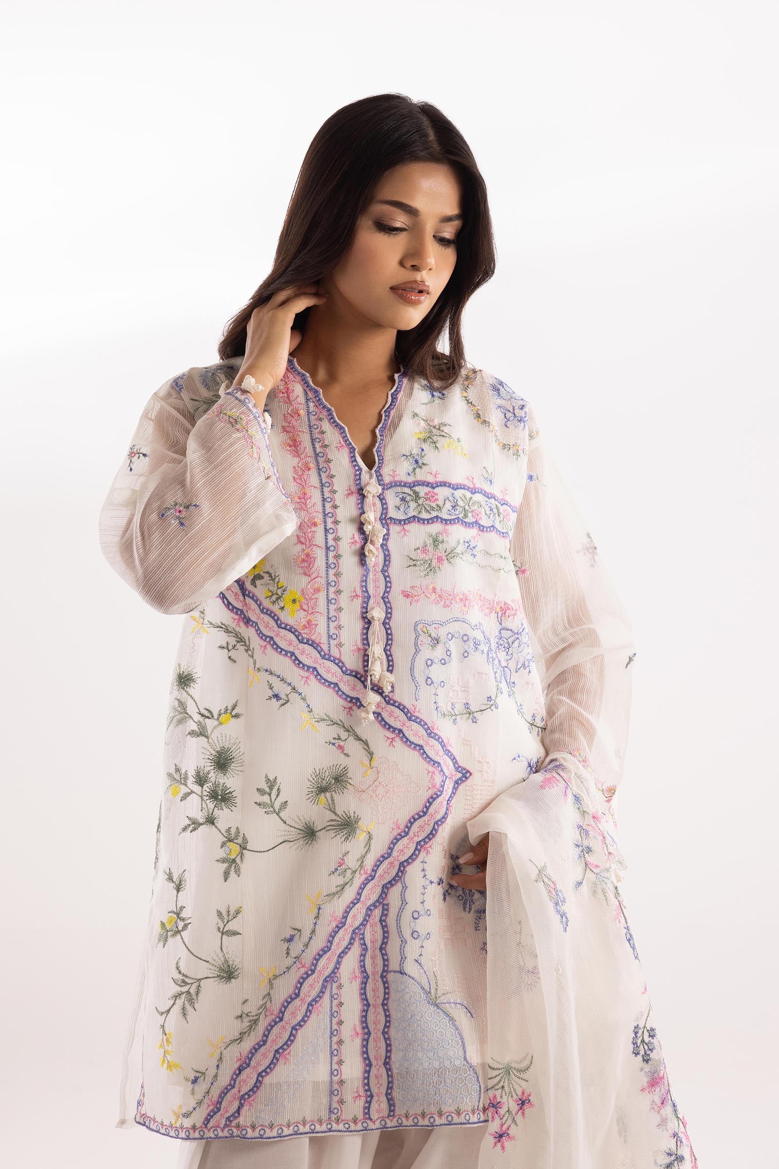 Stitched Lawn Muzlin Suit Secondary image