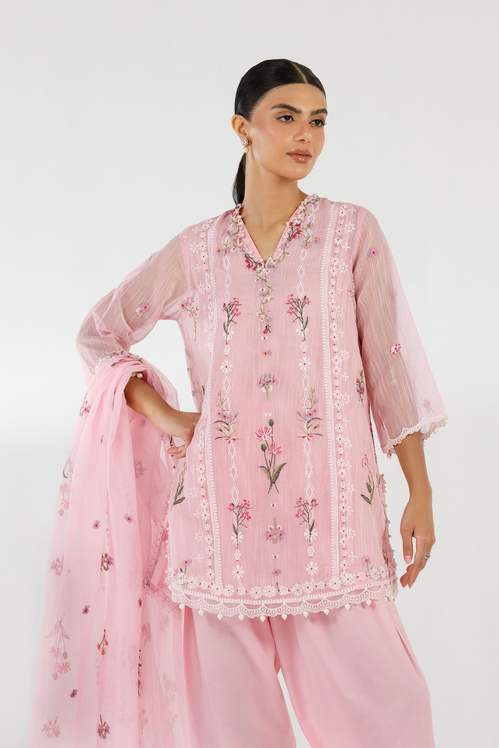 Stitched Embroidered Muzlin Suit