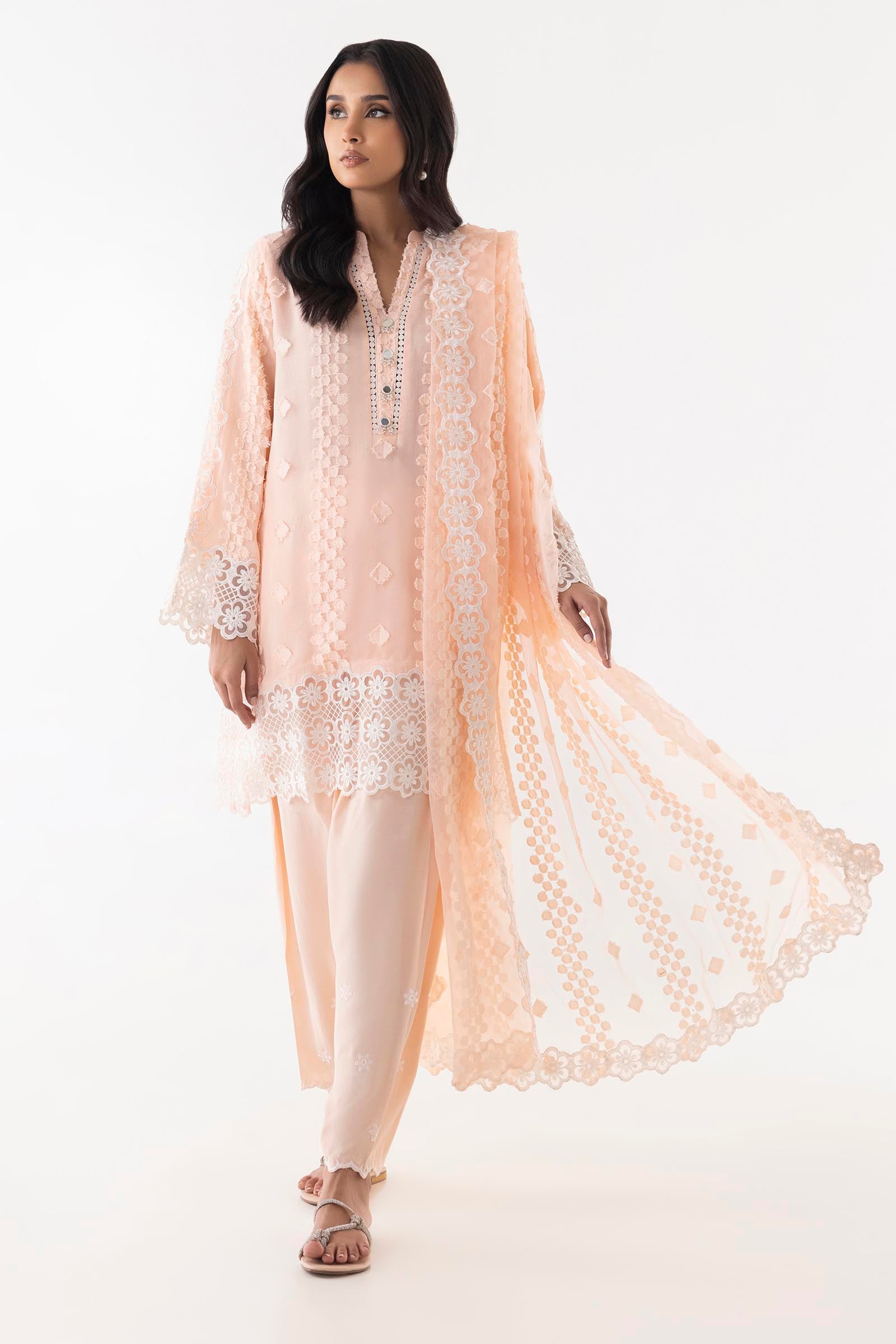 Stitched Peach Embroidered Shirt Main image