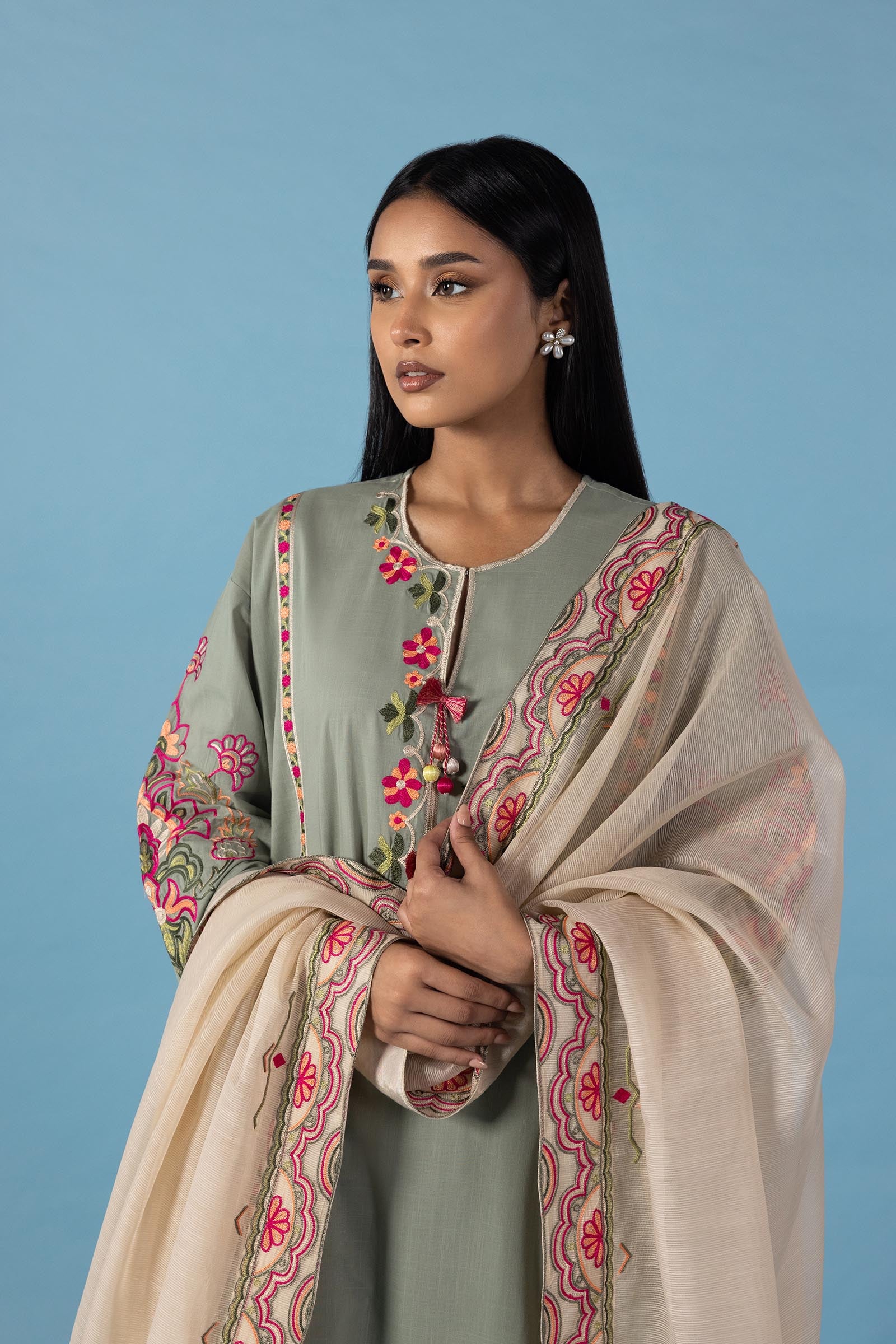Stitched Embroidered Lawn Shirt + Bottom Secondary image