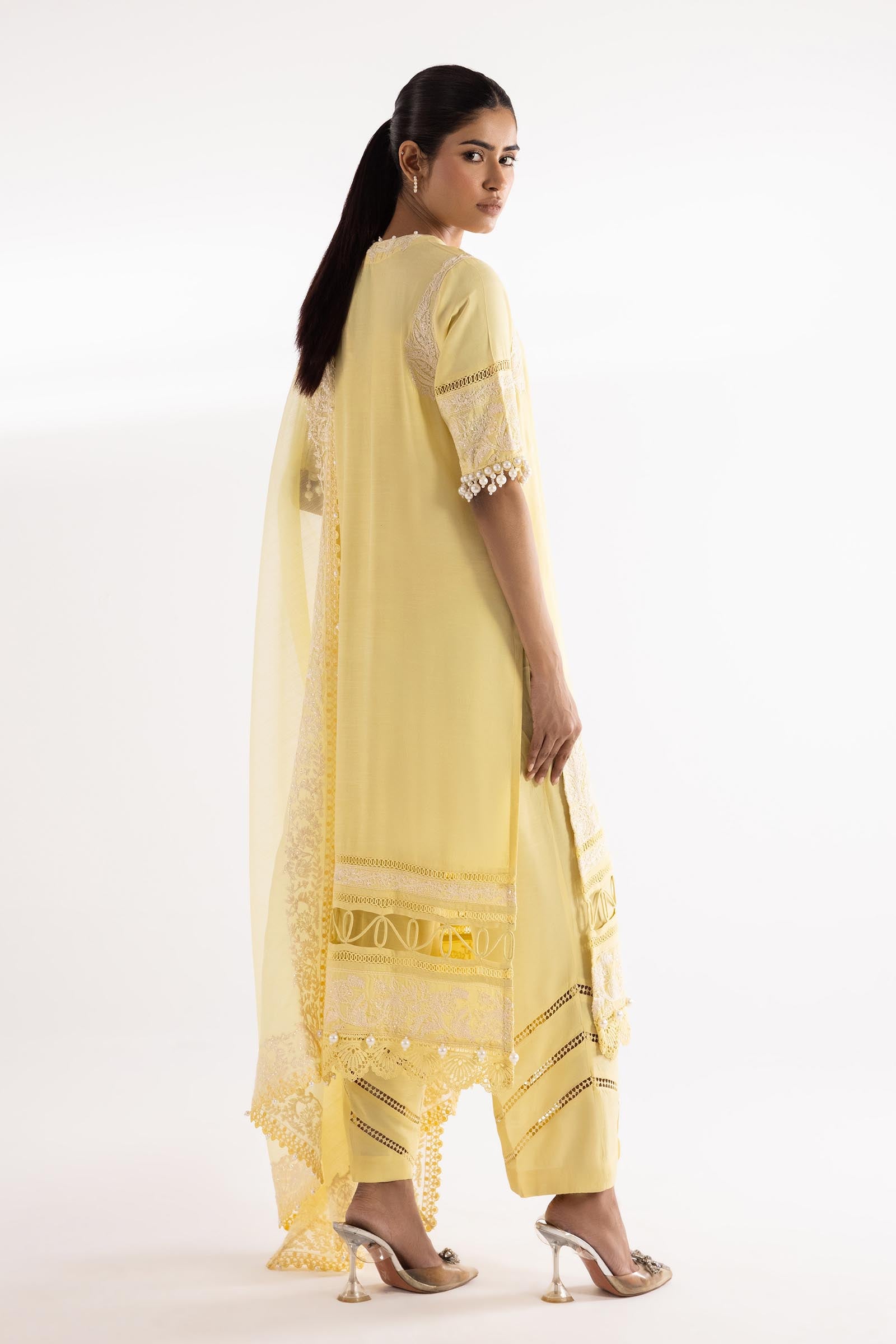 Stitched Embroidered Raw Silk Shirt + Culotte + Dupatta Secondary image