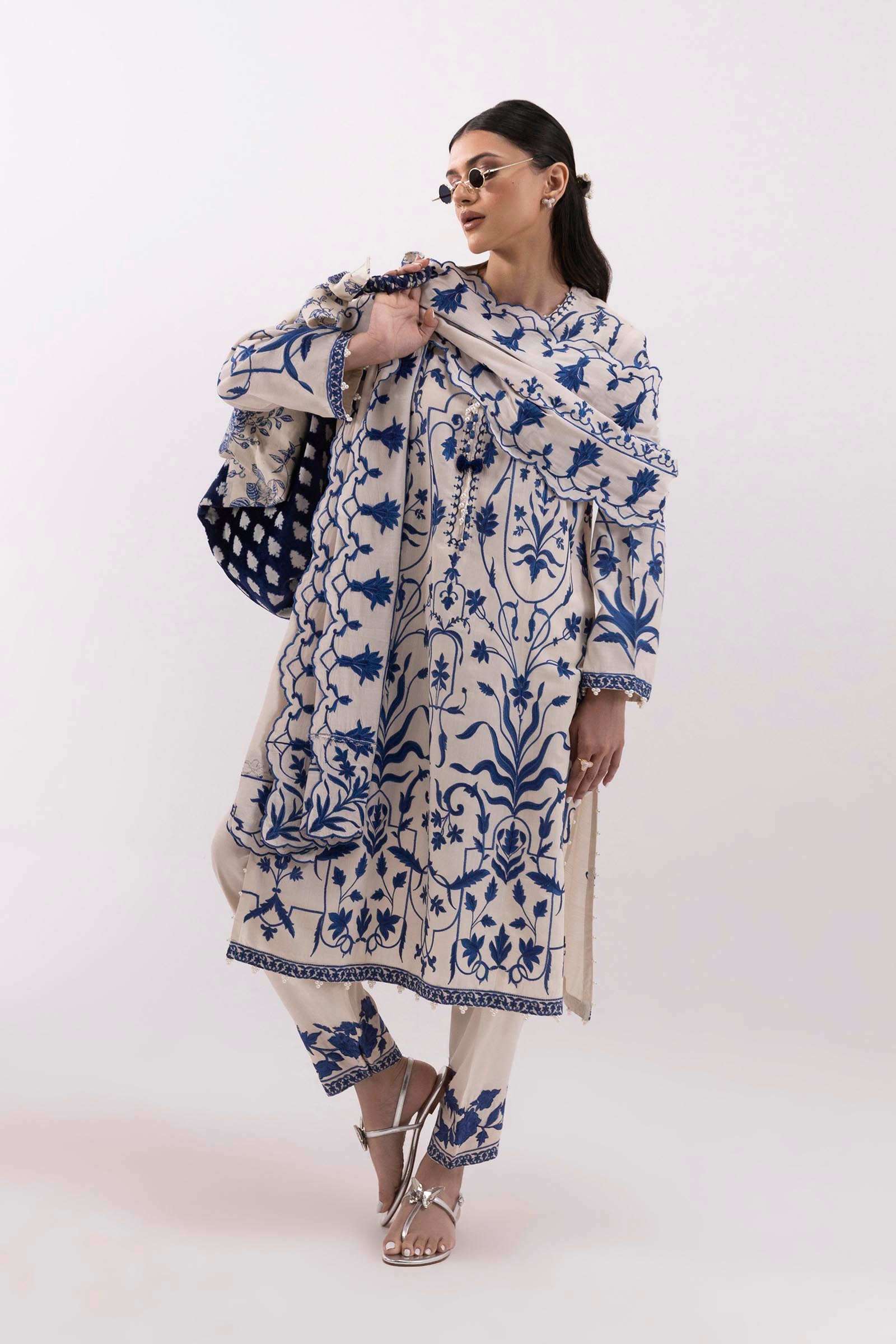Stitched Embroidered Raw Silk Suit Main image