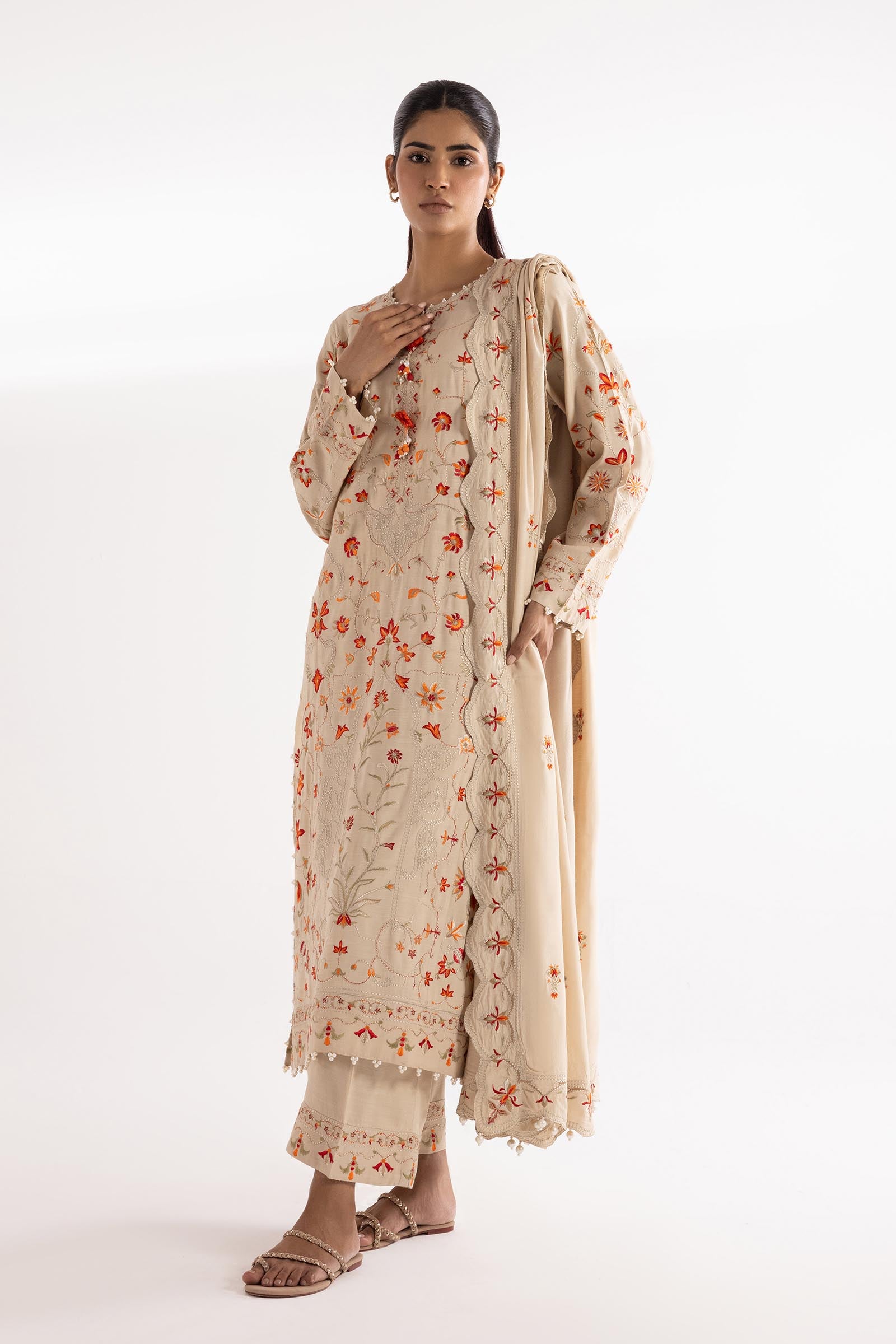 Stitched Embroidered Raw Silk Suit Main image