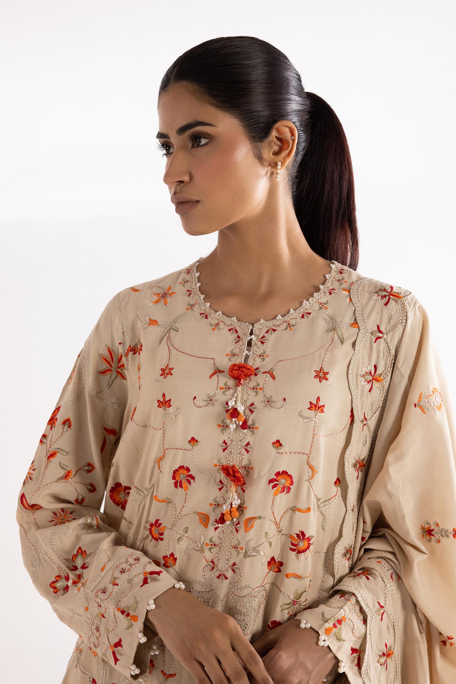 Stitched Embroidered Raw Silk Suit Secondary image