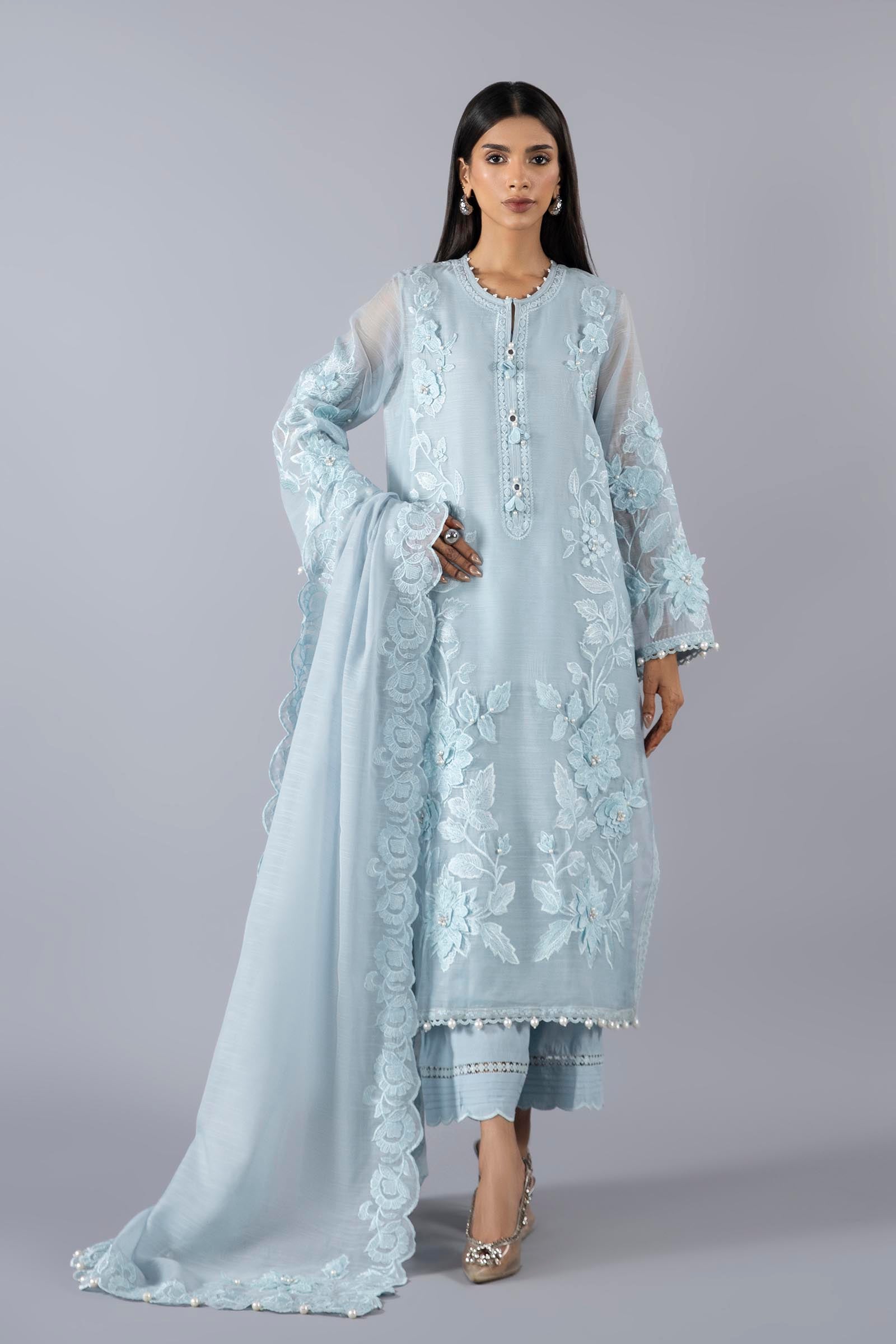 Stitched Raw Silk Embroidered Bottom