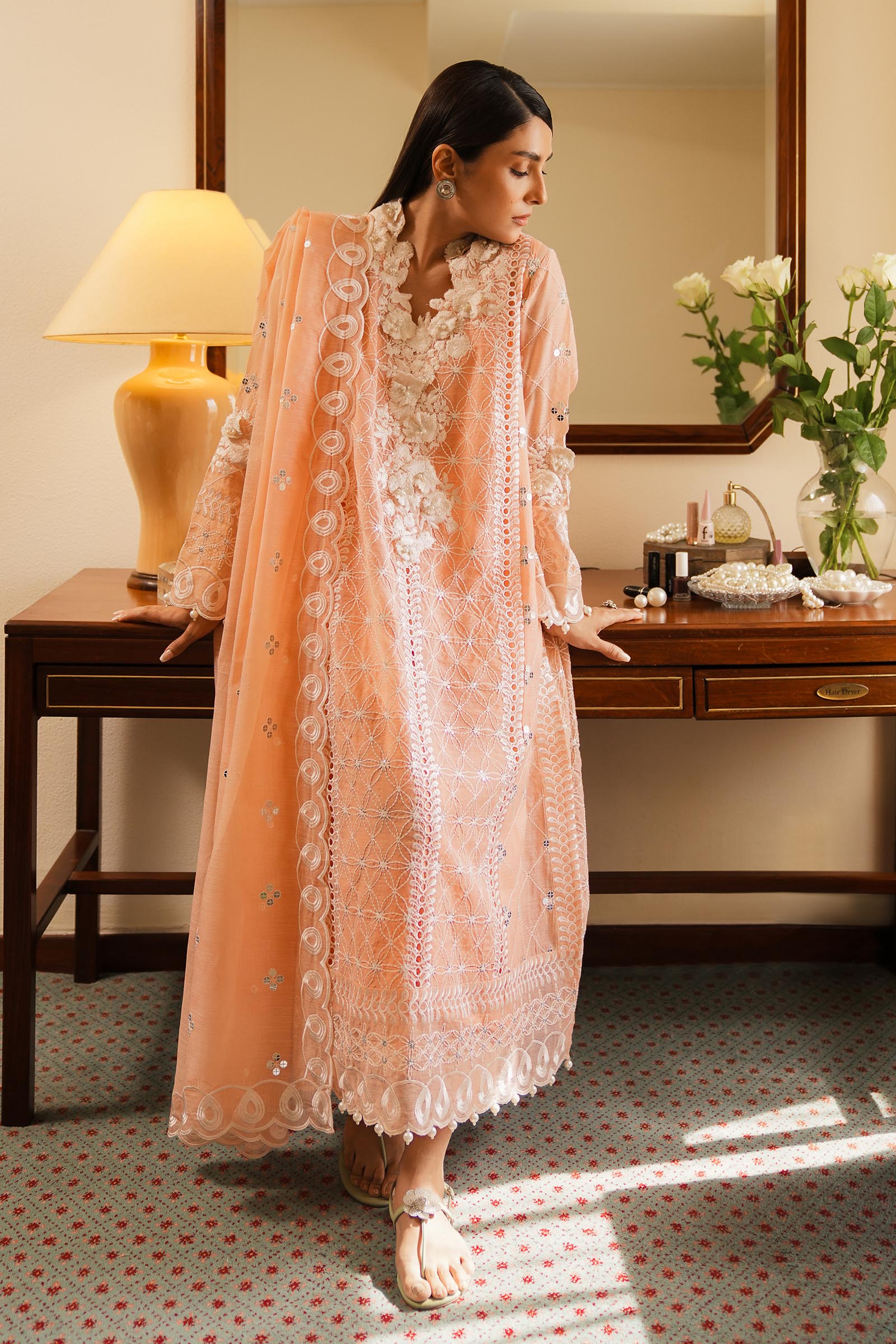 Stitched Embroidered Cotton Shirt + Culotte + Dupatta