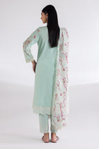 Stitched Lawn Embroidered Shirt + Culotte + Dupatta