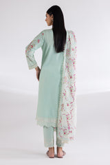 Stitched Lawn Embroidered Shirt + Culotte + Dupatta