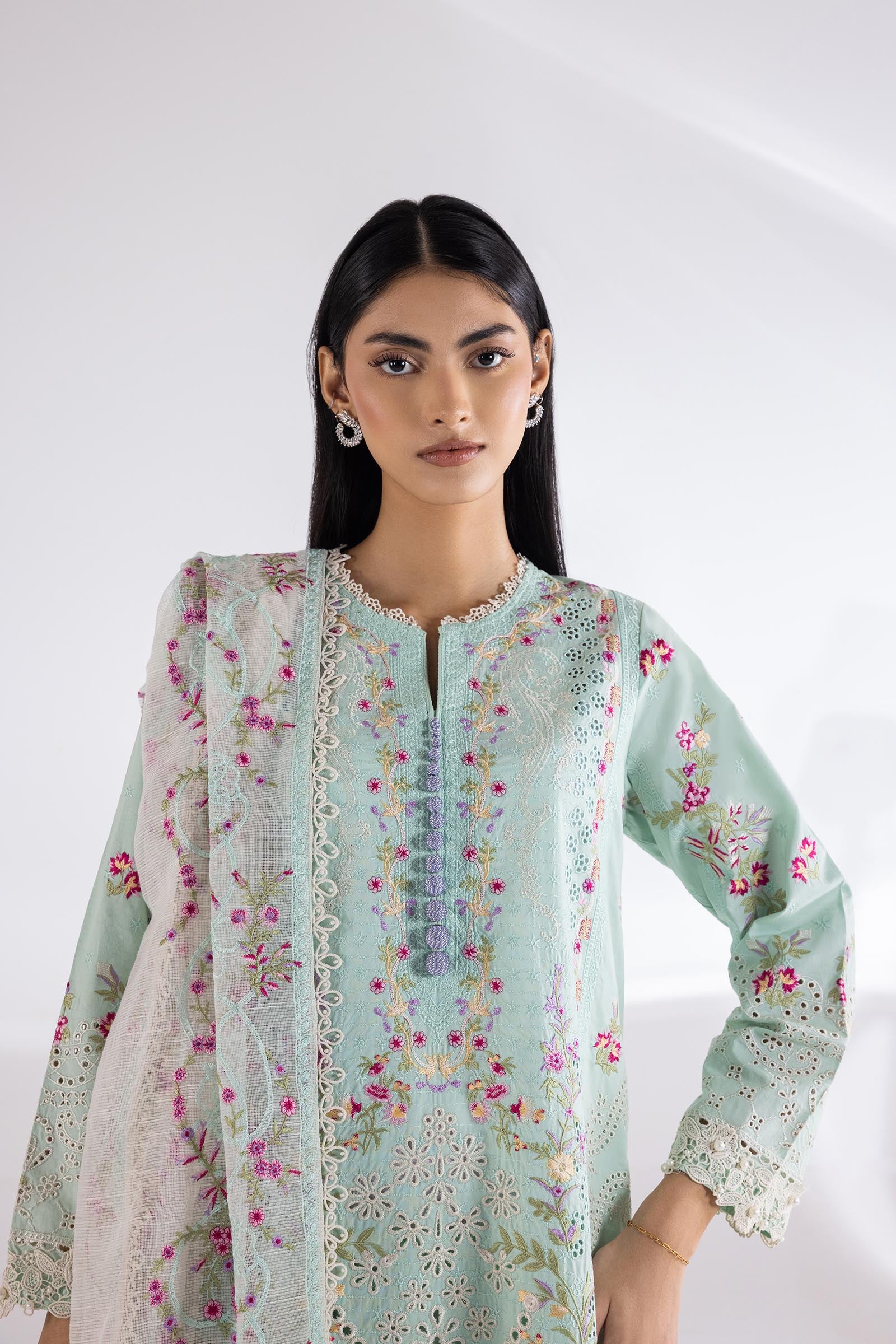 Stitched Lawn Embroidered Shirt + Culotte + Dupatta Secondary image