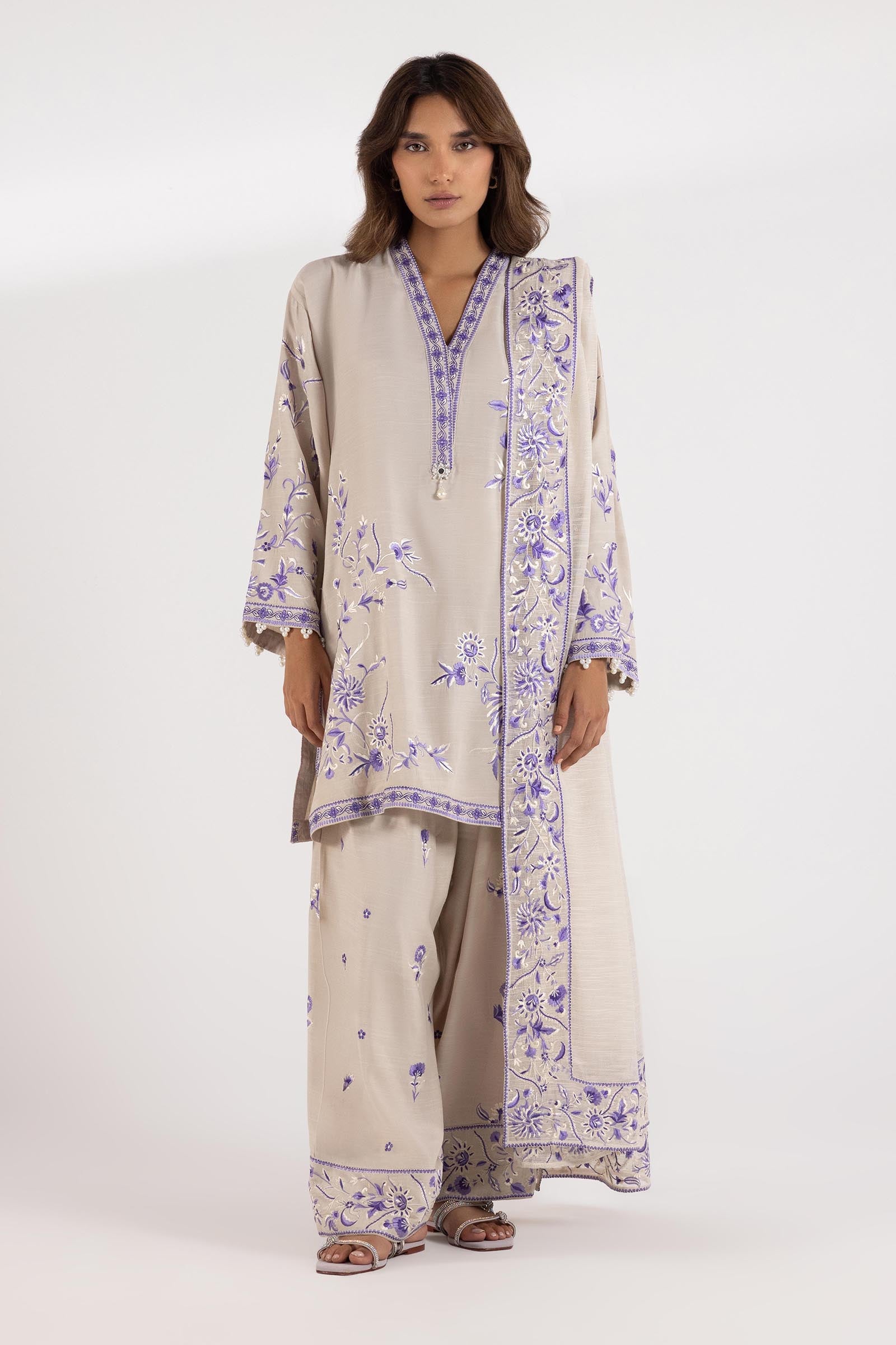 Stitched Embroidered Raw Silk Shirt + Shalwar + Dupatta Main image
