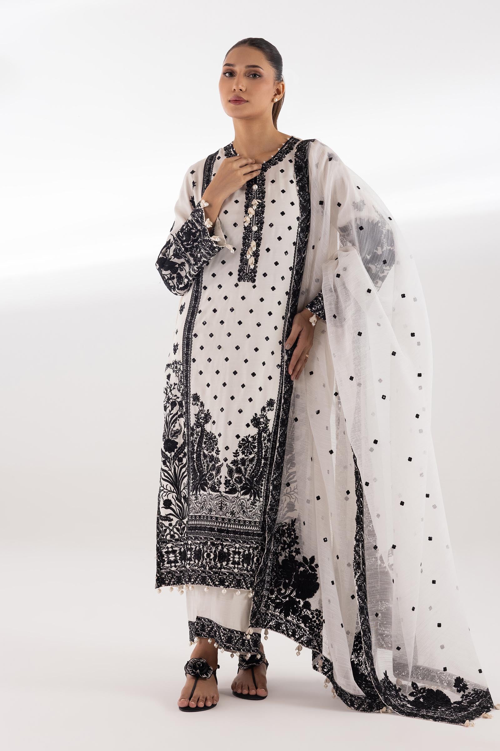 Stitched Embroidered Raw Silk Shirt + Culotte Main image