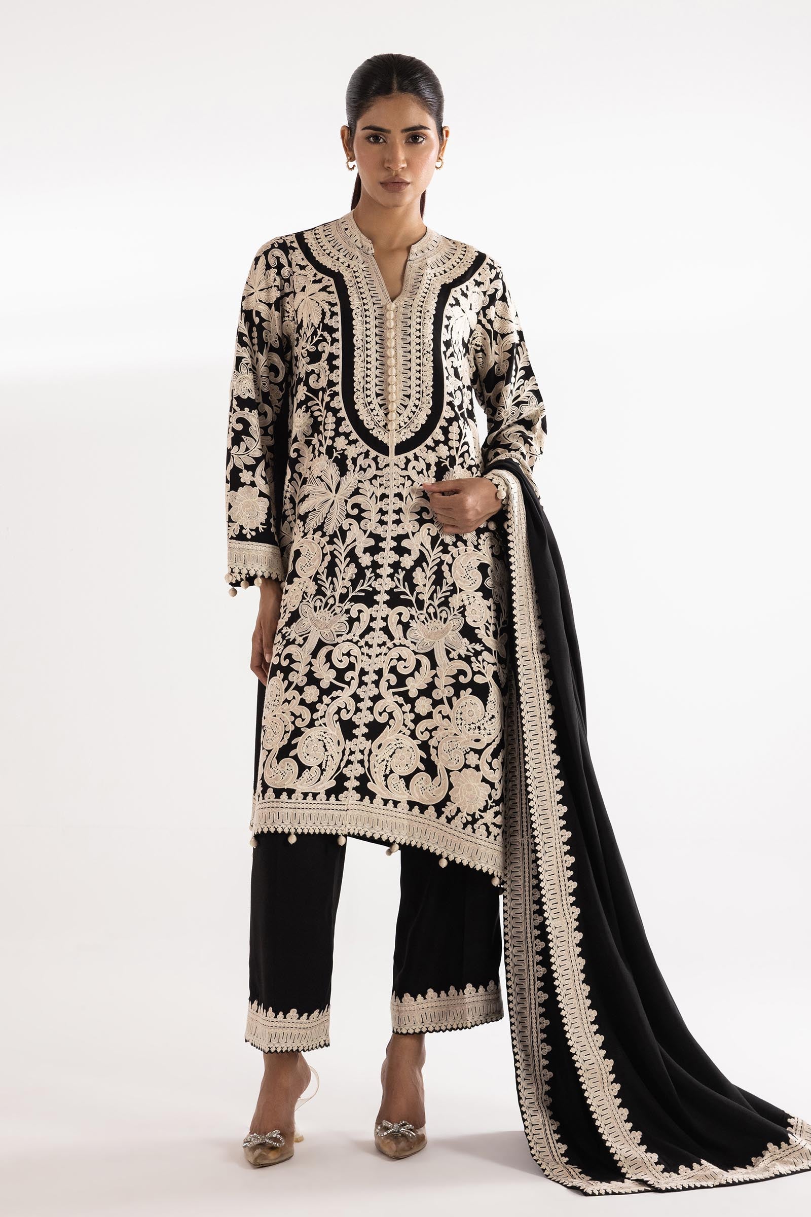 Stitched Embroidered Raw Silk Suit Main image