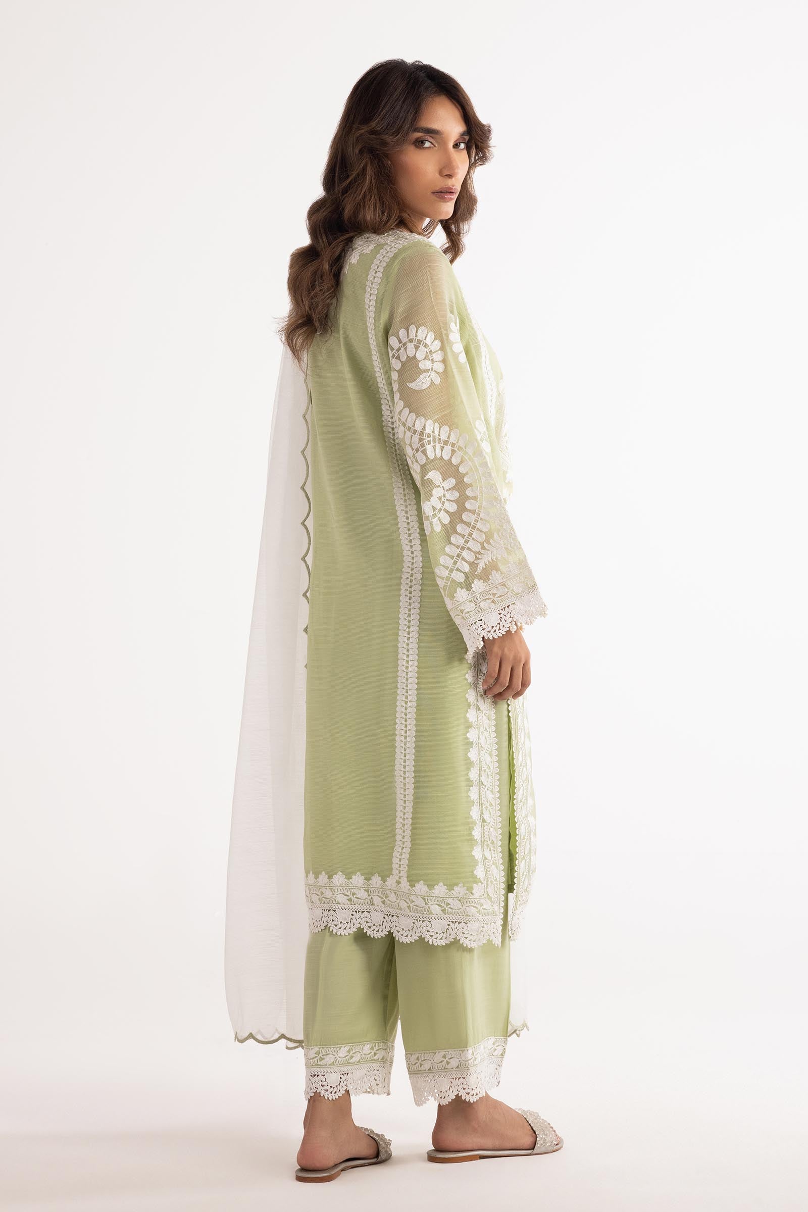 Stitched Cotton Embroidered Raw Silk Culotte Secondary image