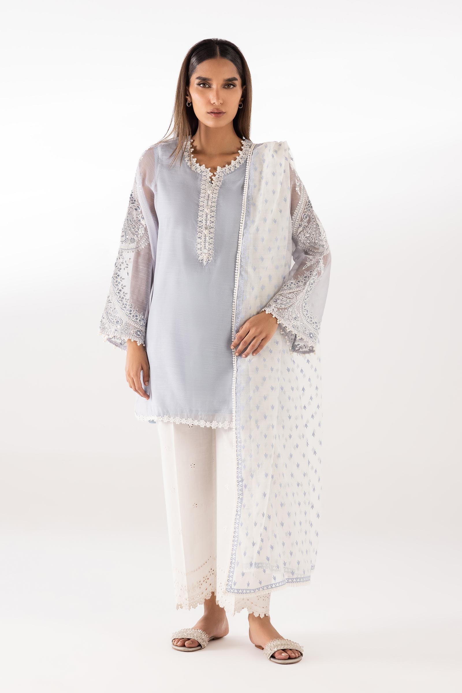 Stitched Embroidered Cotton Net Shirt + Dupatta Main image