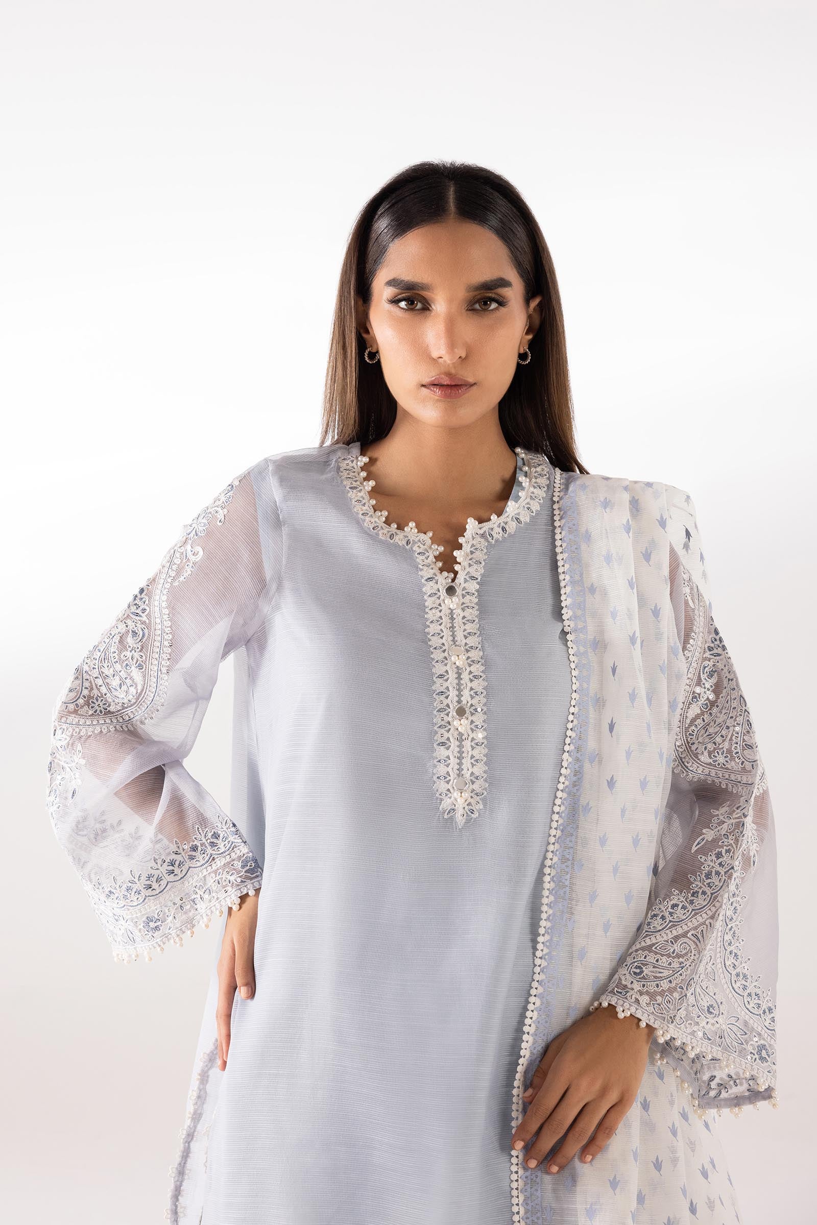Stitched Embroidered Cotton Net Shirt + Dupatta Secondary image