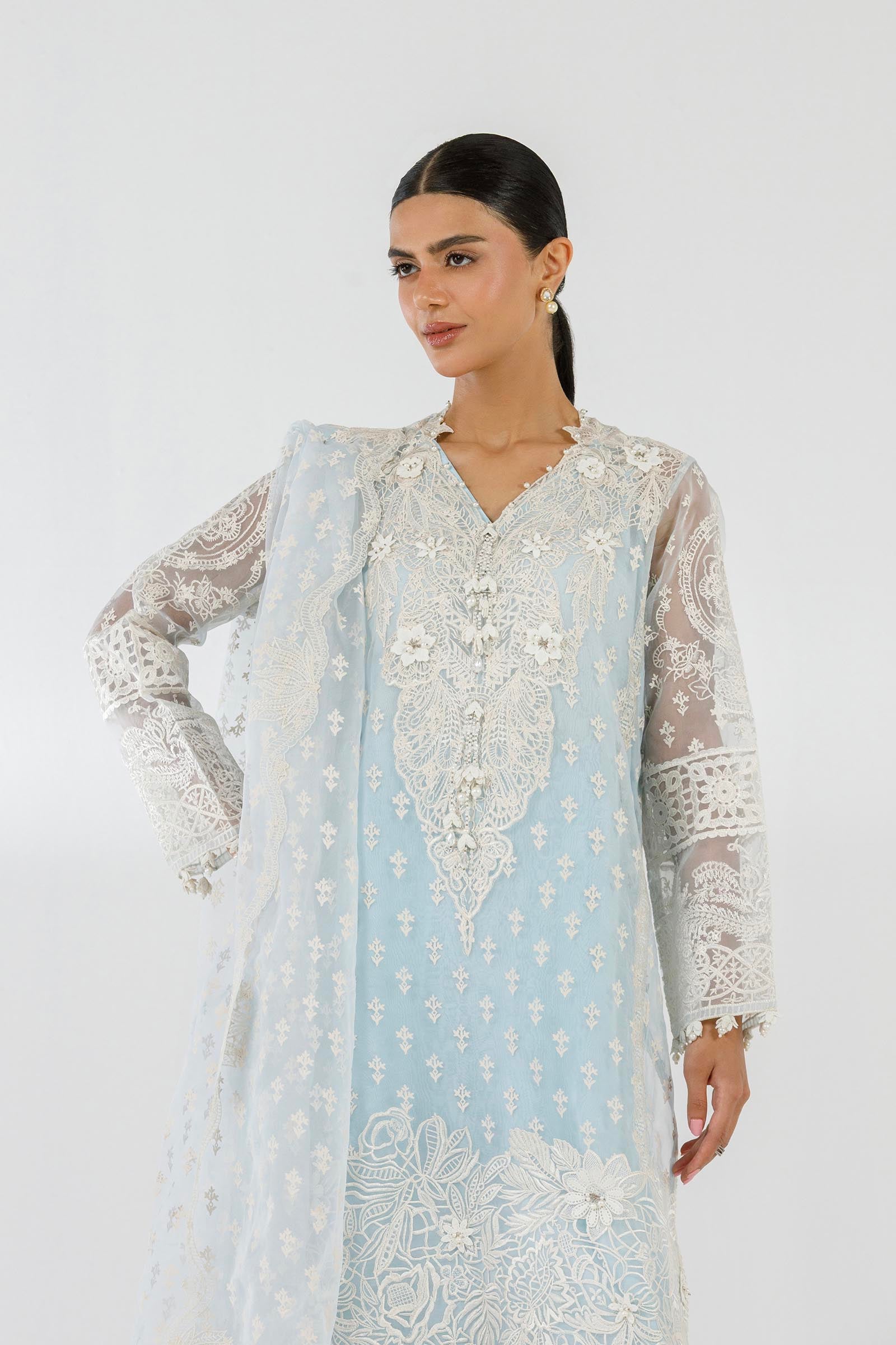Stitched Embroidered Shirt + Bottom + Dupatta