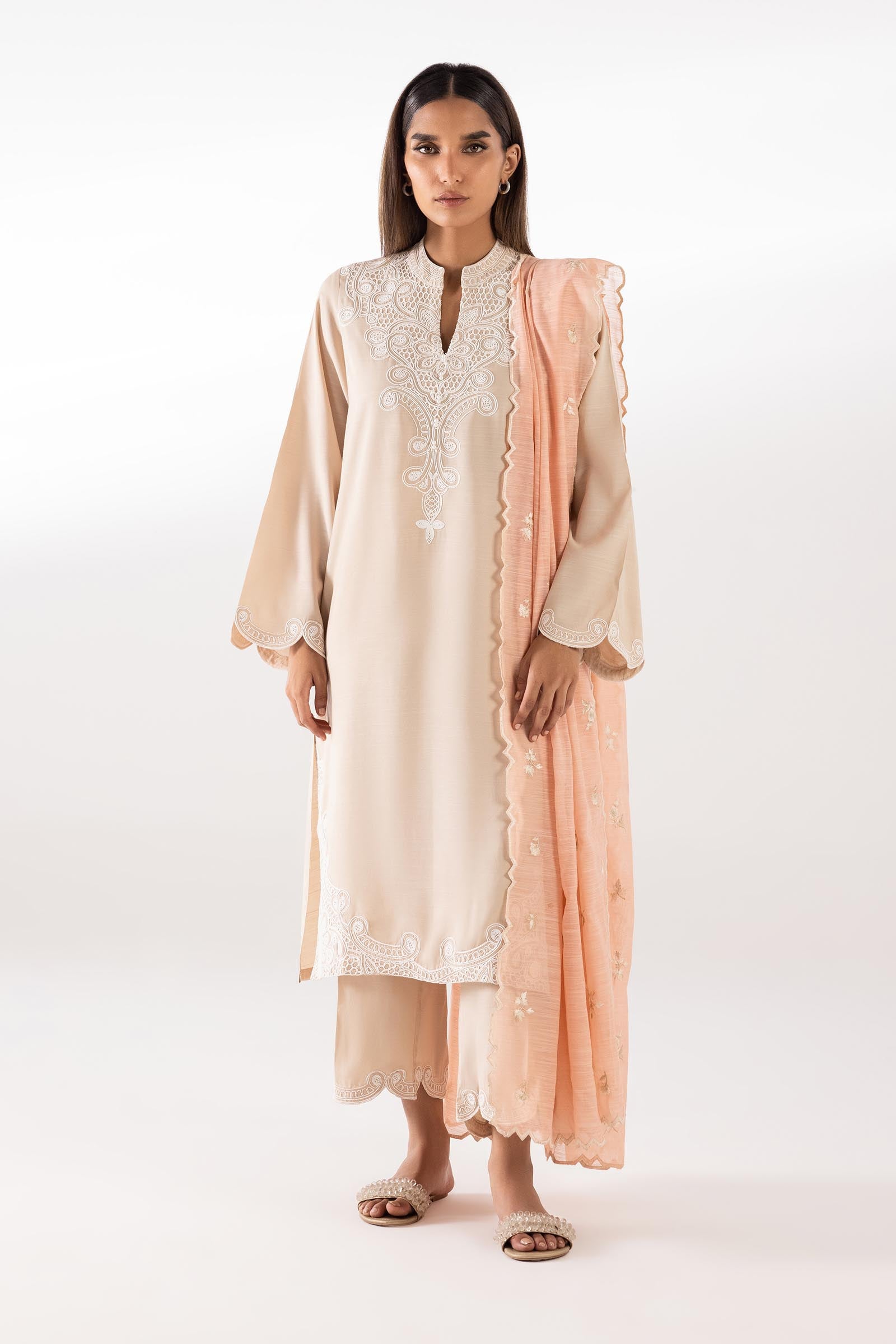 Stitched Embroidered Raw Silk Shirt + Culotte Main image