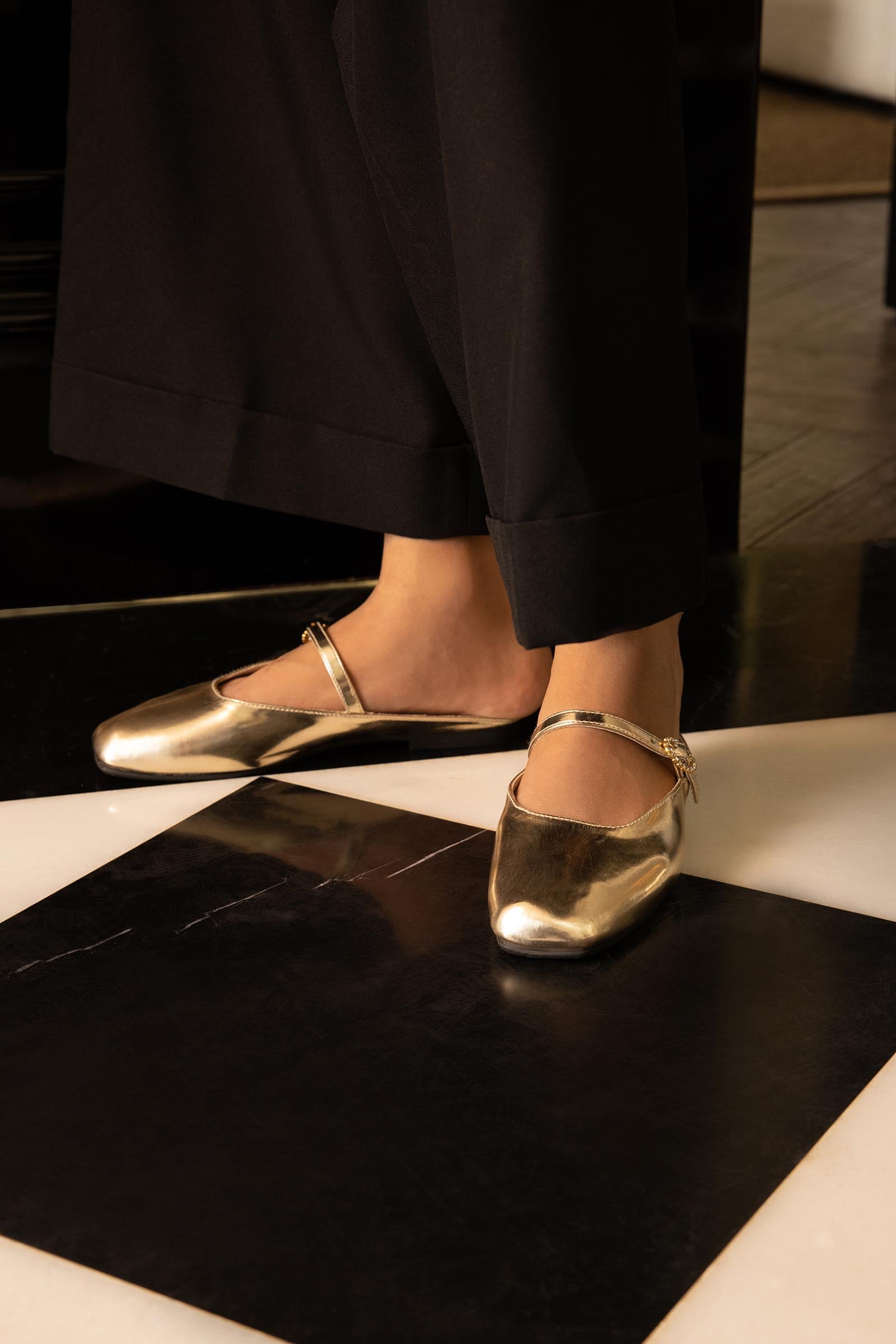 Gold Mary Jane Flats Main image