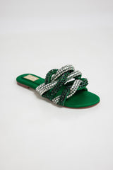 Green Braided Diamante Flats