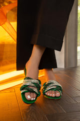 Green Braided Diamante Flats