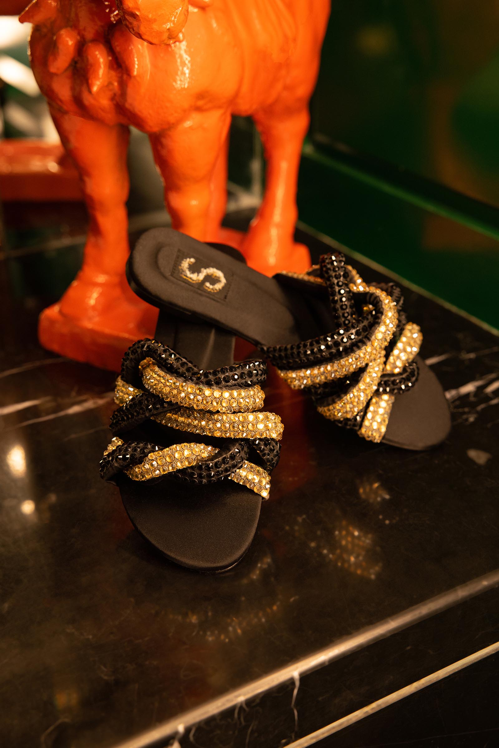 Black Braided Diamante Flats Main image