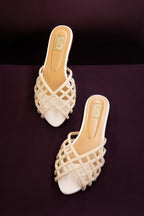 White Pearl Weave Slides