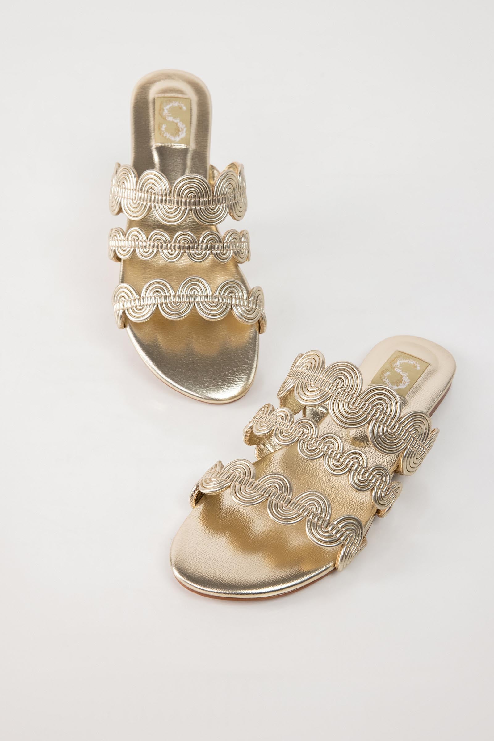 Gold Wavy Slide Sandals Secondary image