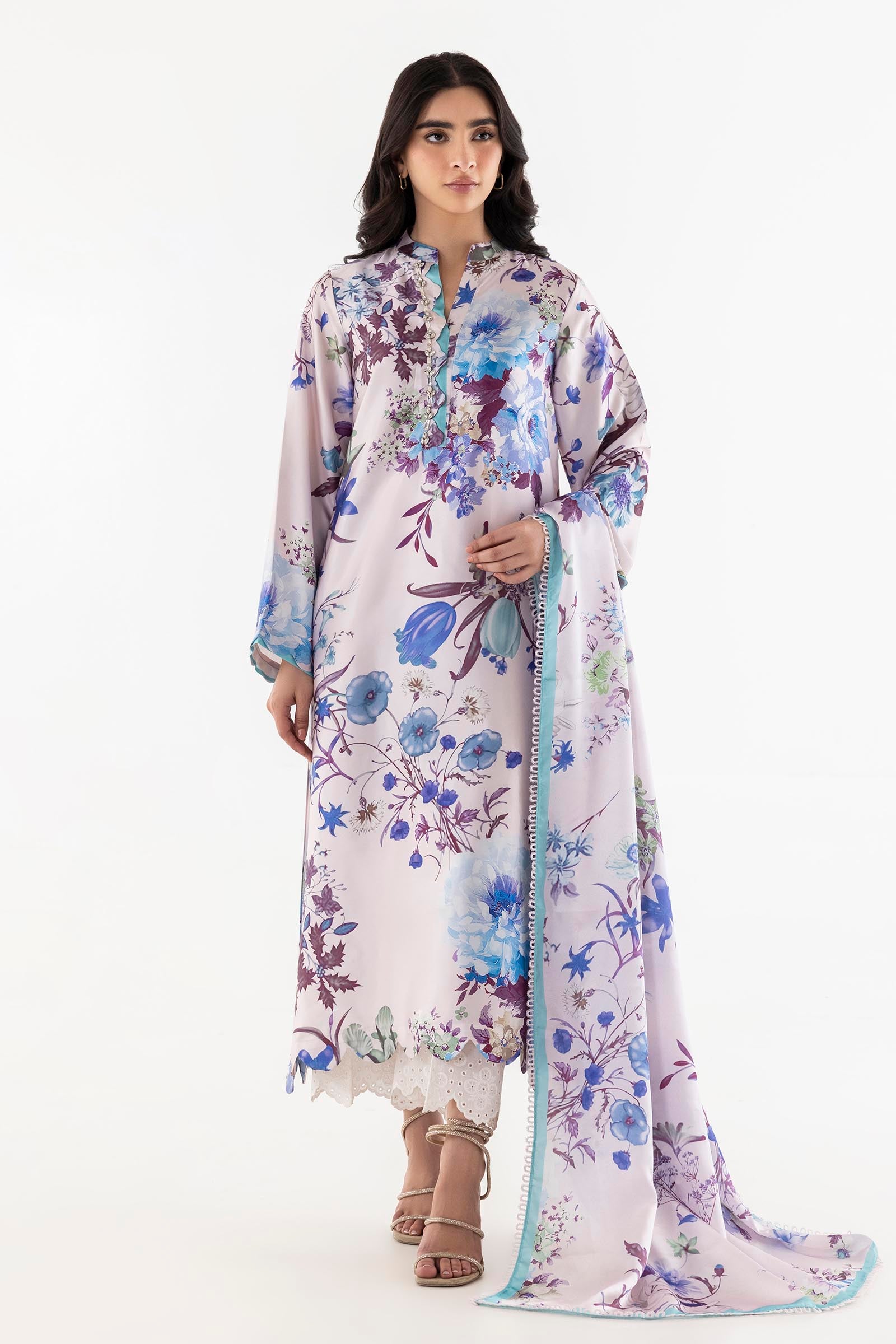 Stitched Floral Satin Printed Shirt + Dupatta Secondary image
