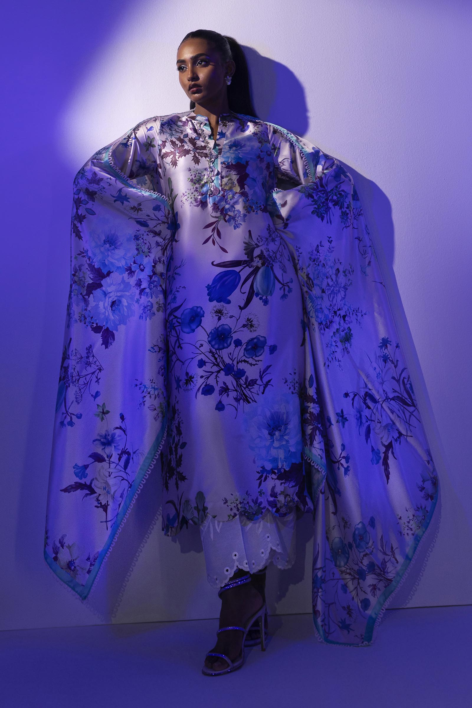 Stitched Floral Satin Printed Shirt + Dupatta