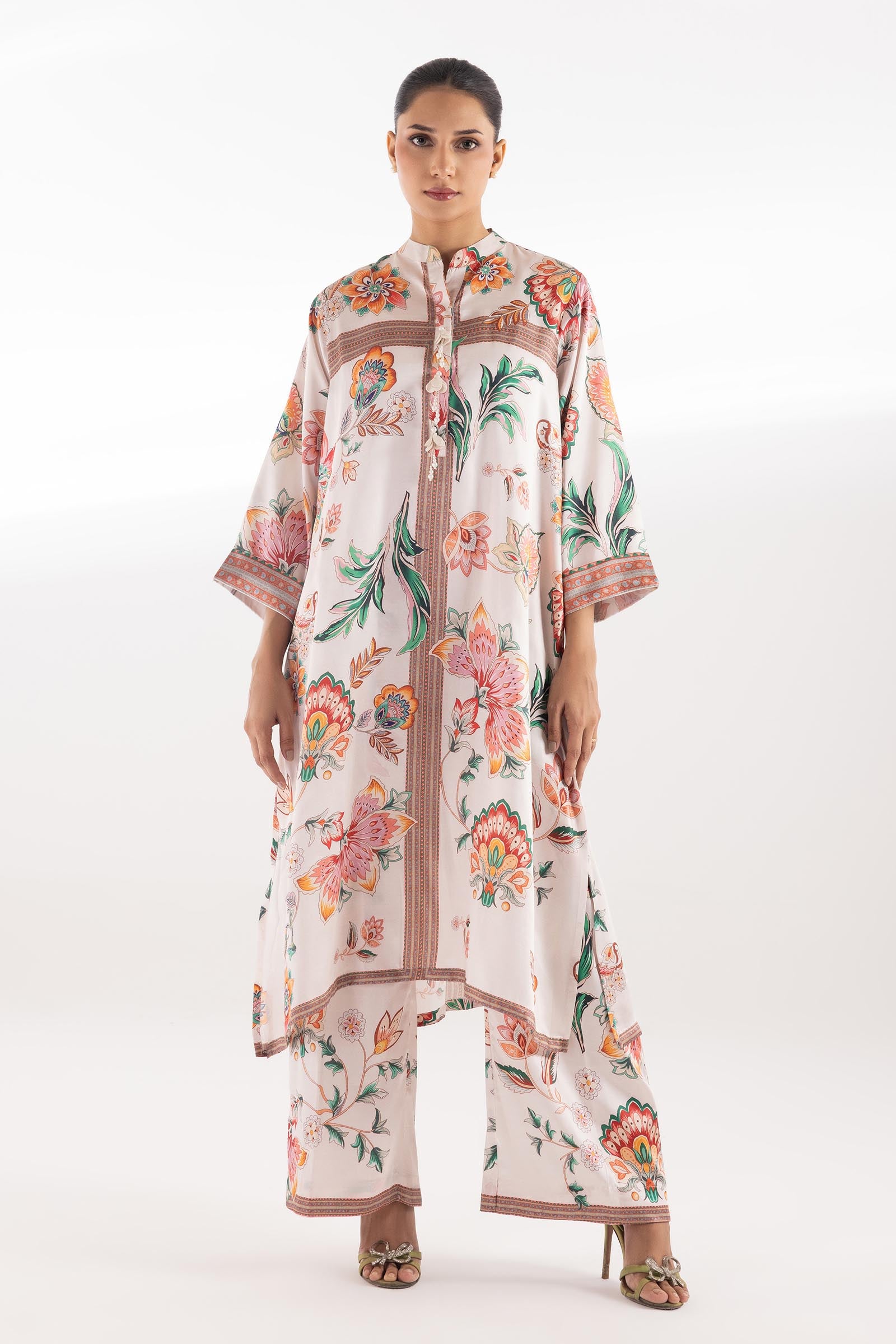 Stitched Printed Satin Shirt + Boot Pants Main image