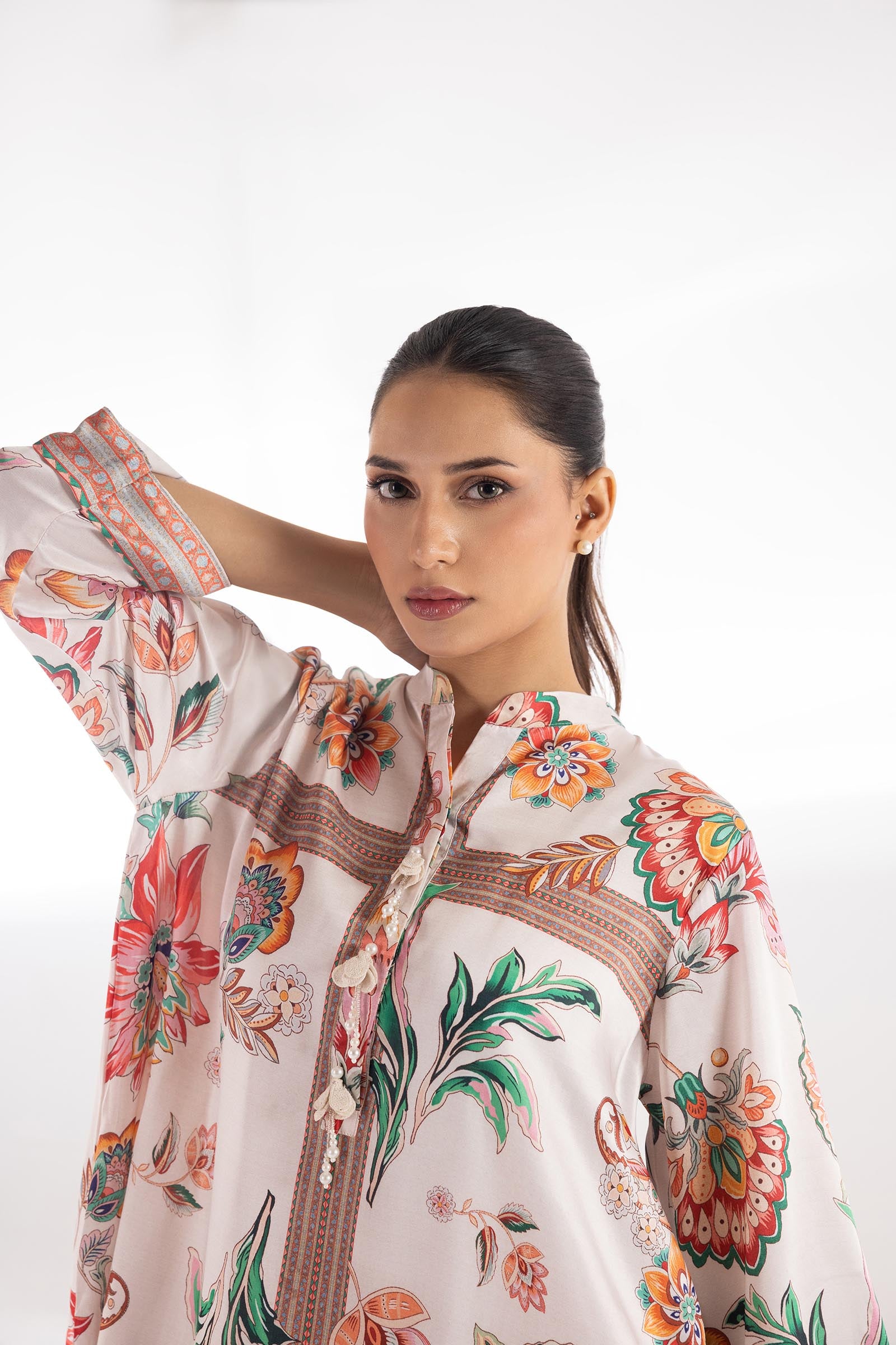 Stitched Printed Satin Shirt + Boot Pants Secondary image