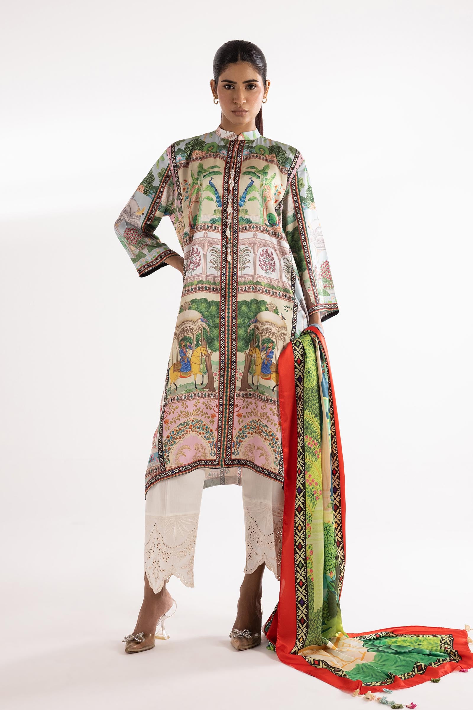 Stitched Printed Satin Shirt + Dupatta Main image