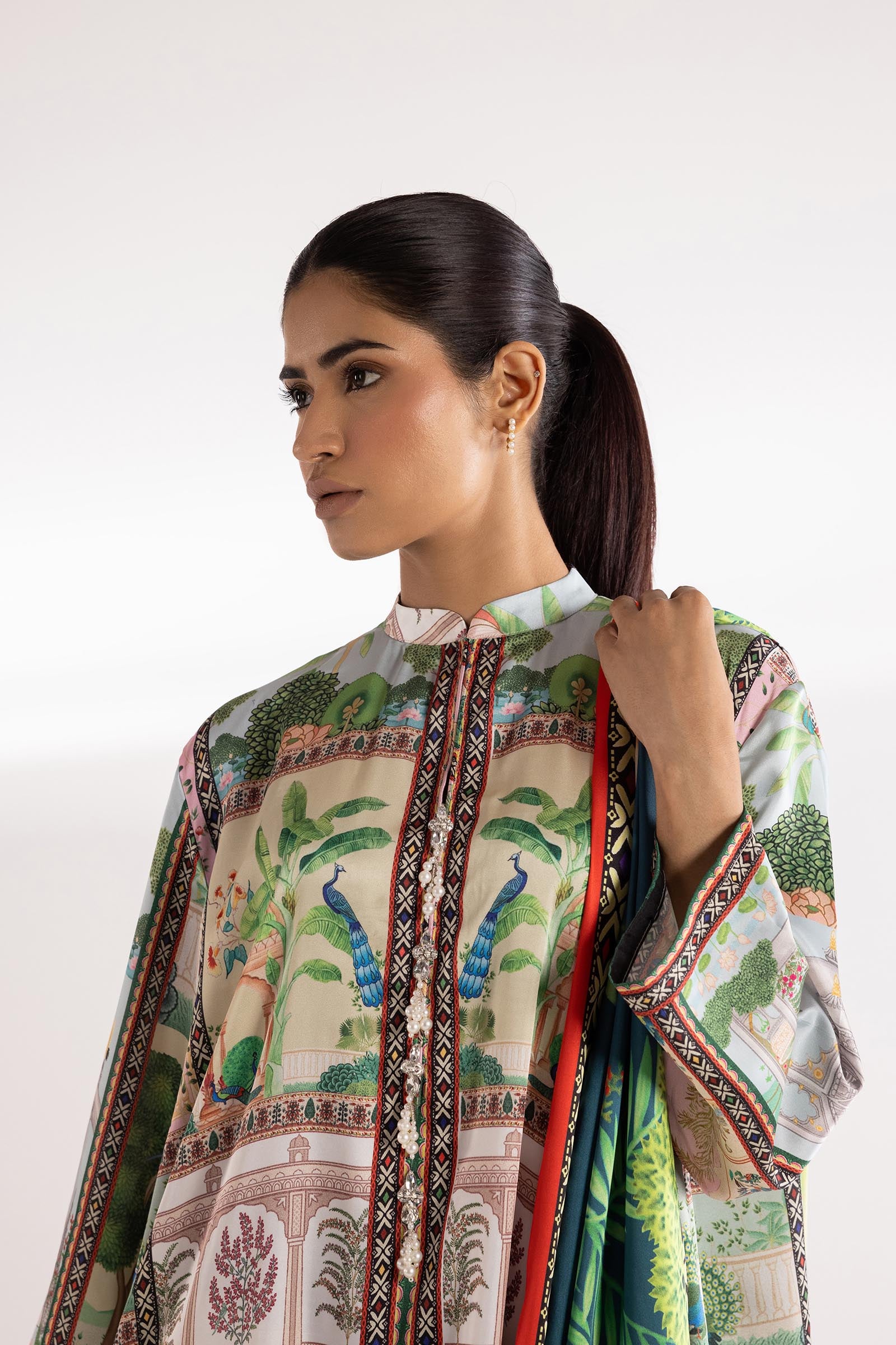 Stitched Printed Satin Shirt + Dupatta Secondary image