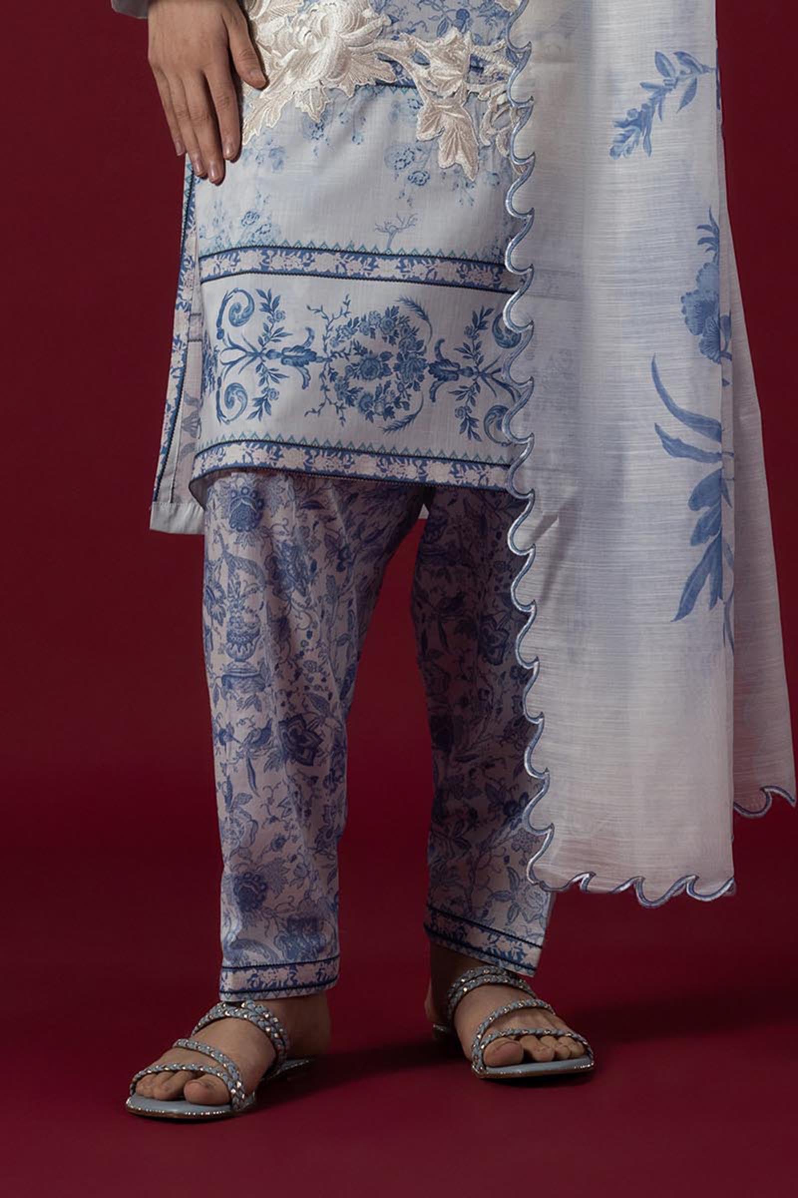 Stitched Printed Slub Skinny Shalwar Main image