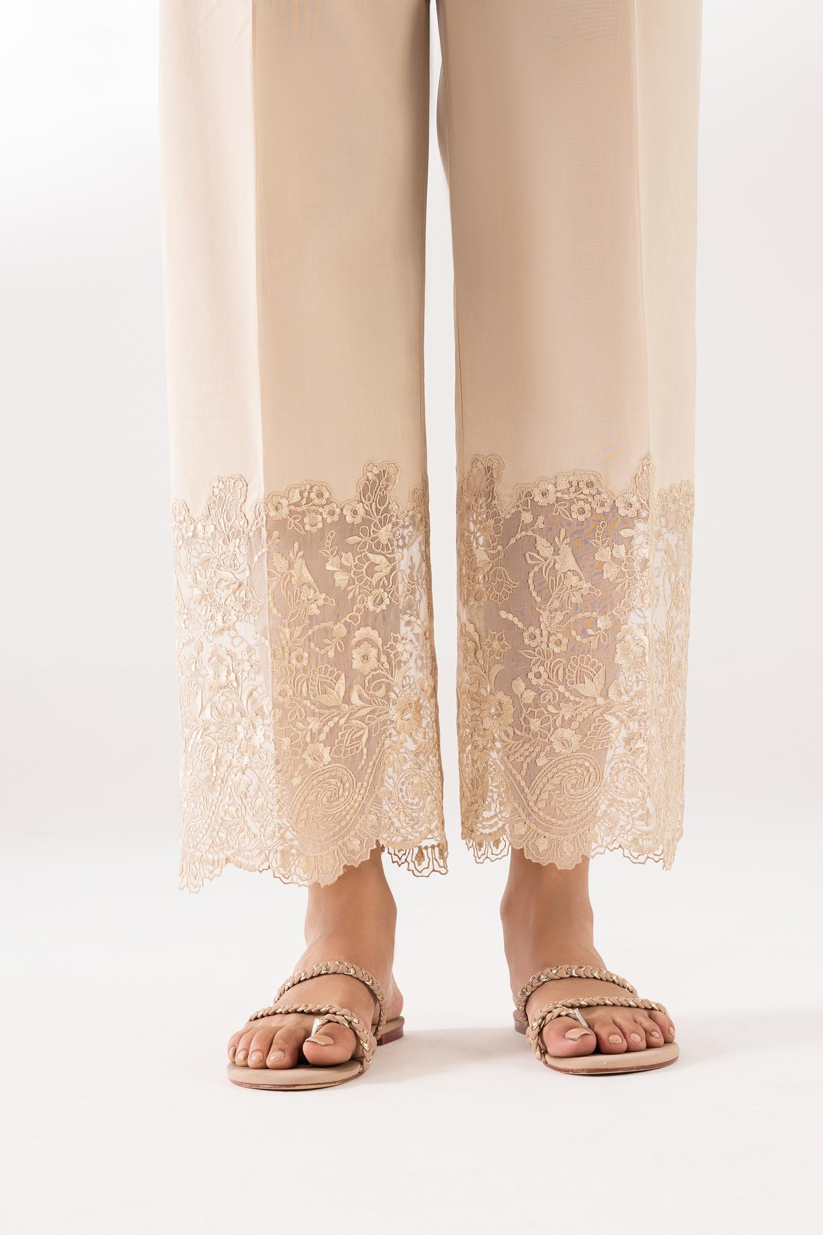 Stitched Beige Lawn Embroidered Culotte Main image