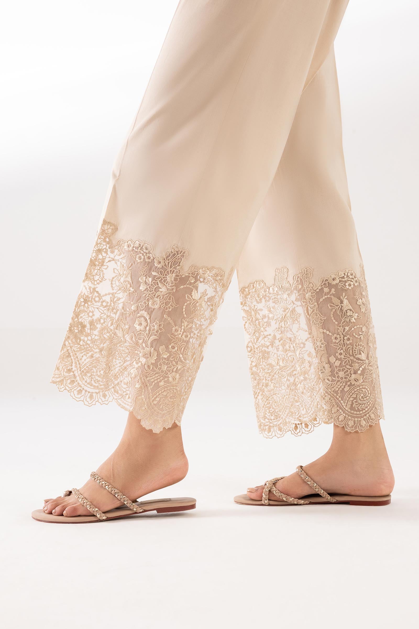 Stitched Beige Lawn Embroidered Culotte Secondary image
