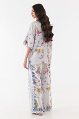 Stitched White Floral Cord Set