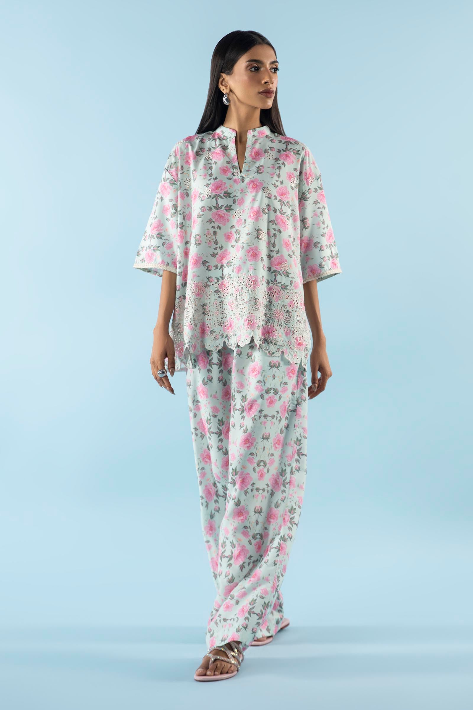 Stitched Floral Cambric Co-ord Main image