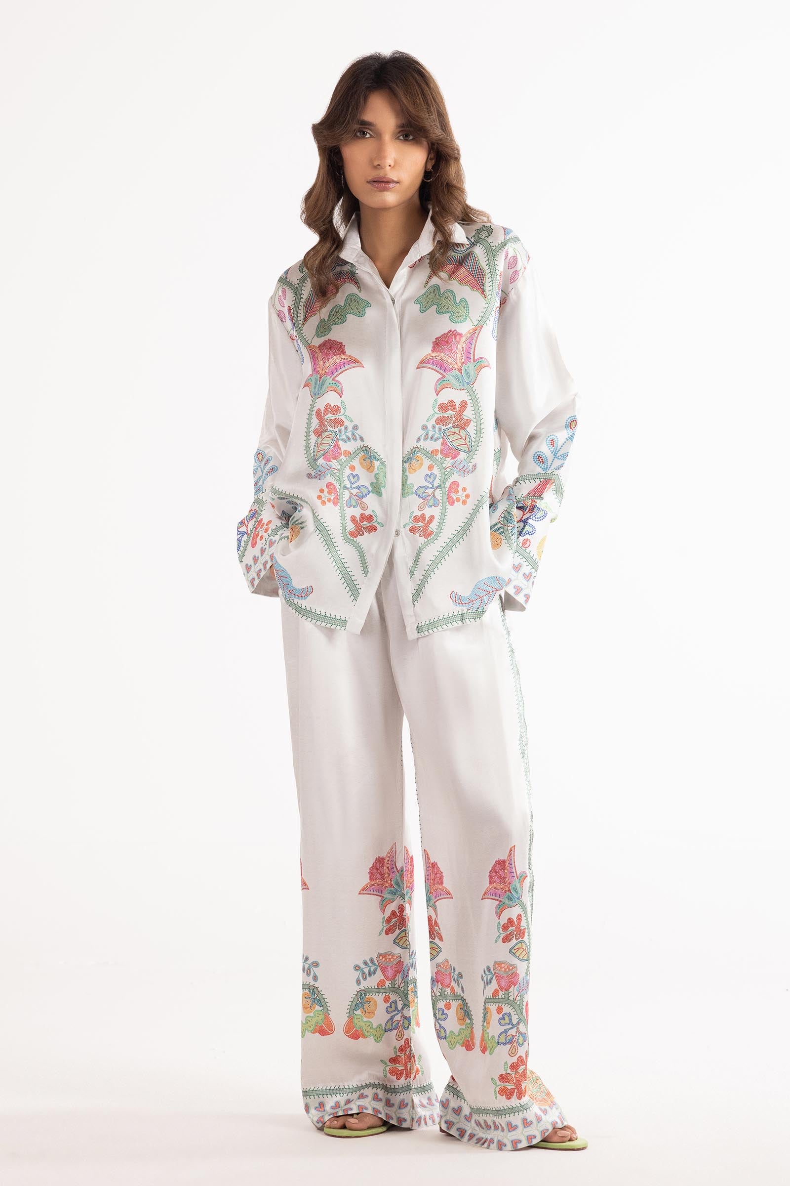 Stitched Printed Wesst Satin Shirt + Culotte Main image