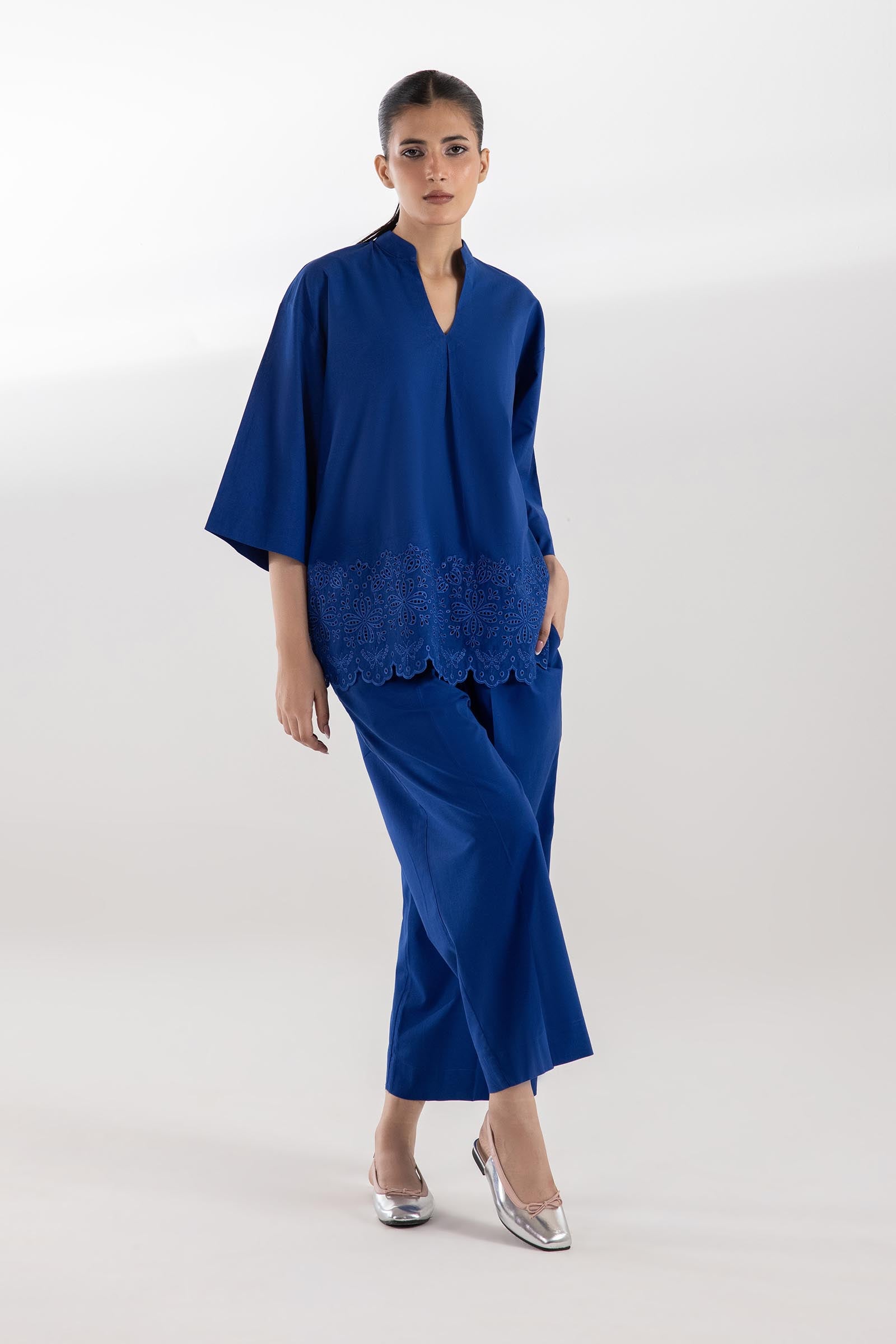 Stitched Embroidered Lawn West Shirt + Culotte Main image