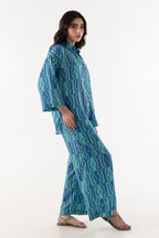Stitched Blue Printed Cord Set
